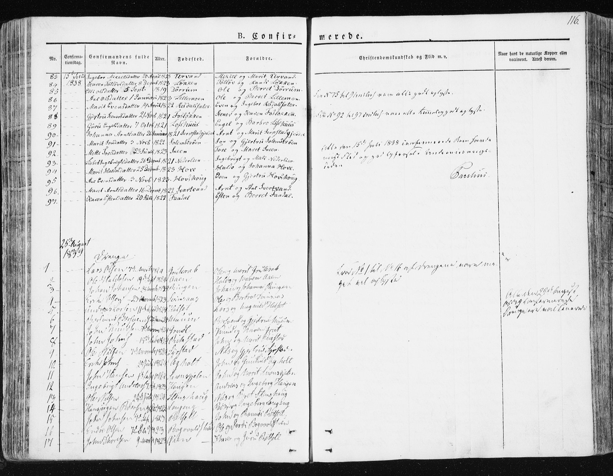 Ministerialprotokoller, klokkerbøker og fødselsregistre - Sør-Trøndelag, AV/SAT-A-1456/672/L0855: Parish register (official) no. 672A07, 1829-1860, p. 116