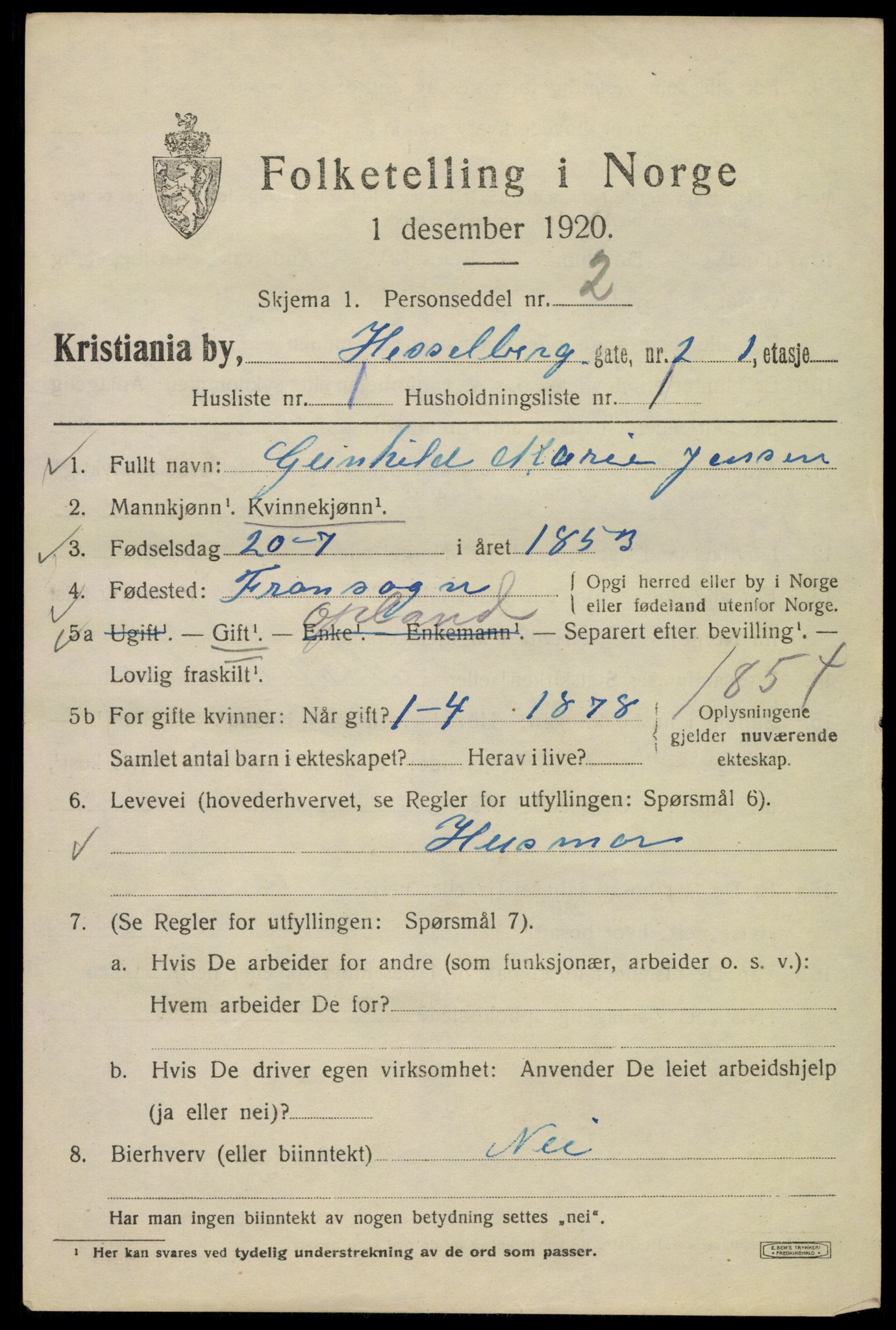 SAO, 1920 census for Kristiania, 1920, p. 292463