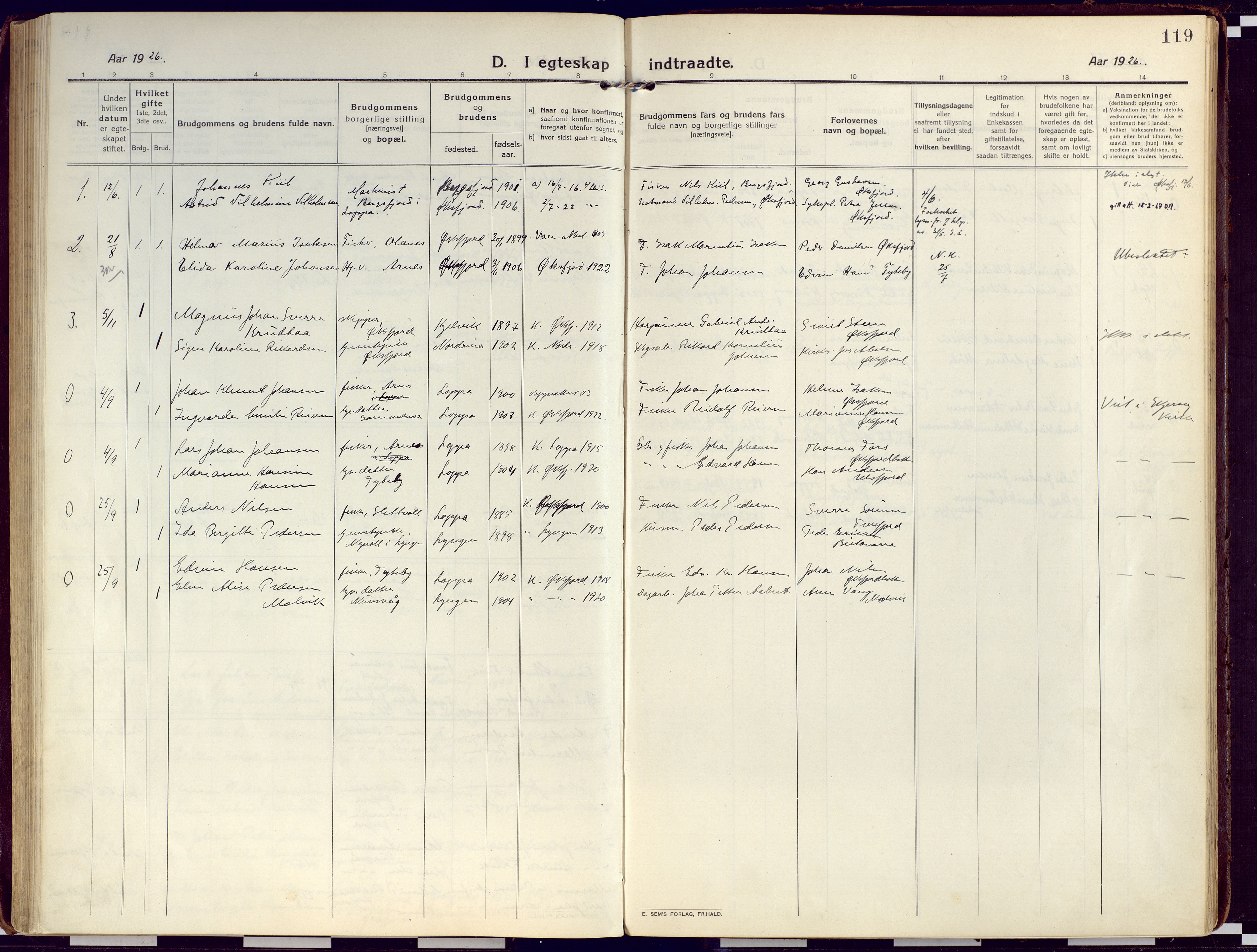 Loppa sokneprestkontor, SATØ/S-1339/H/Ha/L0012kirke: Parish register (official) no. 12, 1917-1932, p. 119
