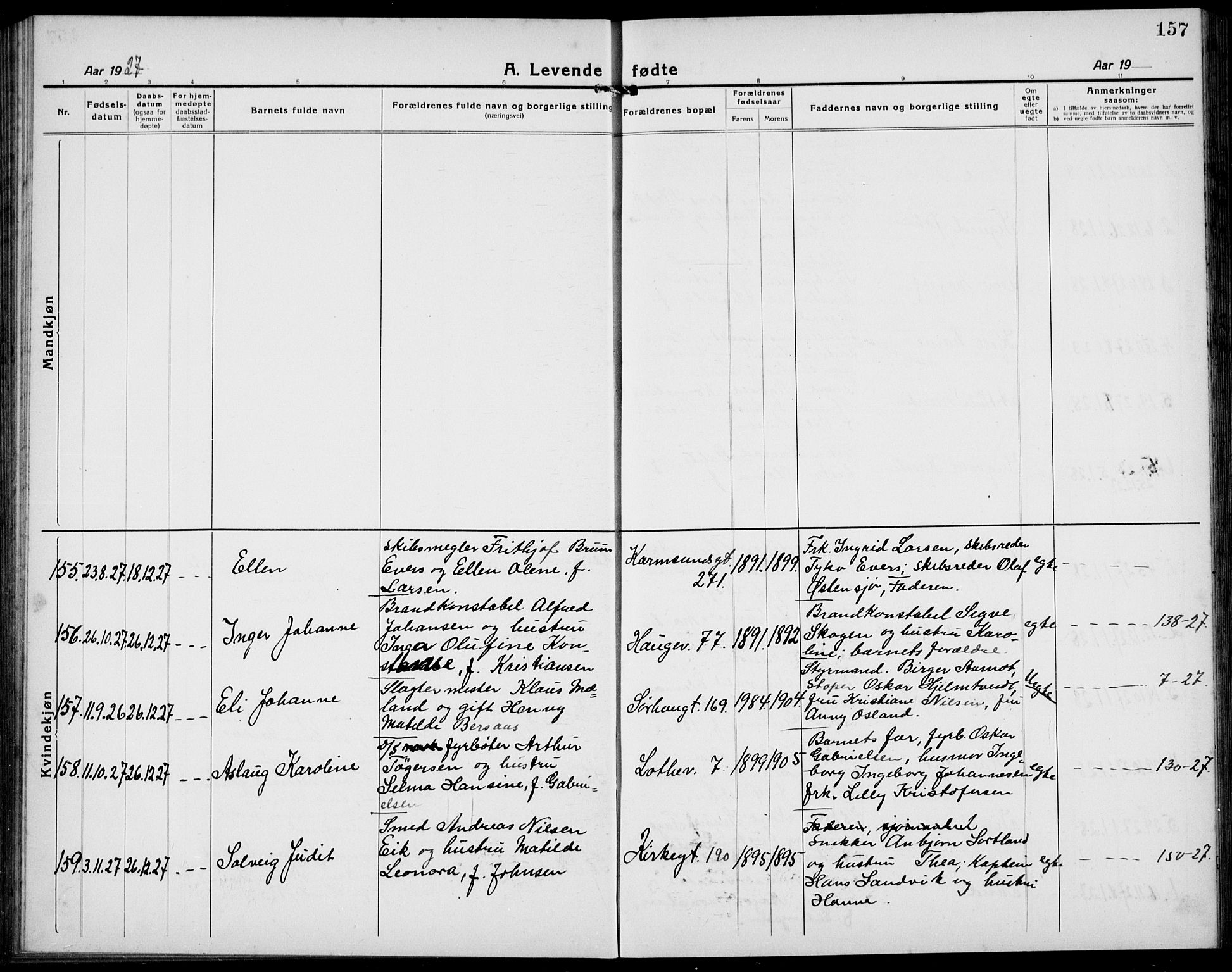 Haugesund sokneprestkontor, AV/SAST-A -101863/H/Ha/Hab/L0011: Parish register (copy) no. B 11, 1921-1934, p. 157