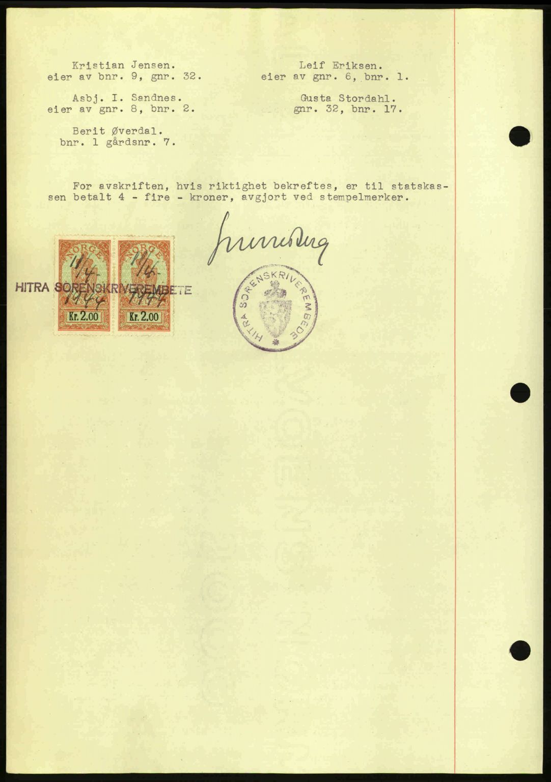 Hitra sorenskriveri, AV/SAT-A-0018/2/2C/2Ca: Mortgage book no. A2, 1943-1945, Diary no: : 268/1944