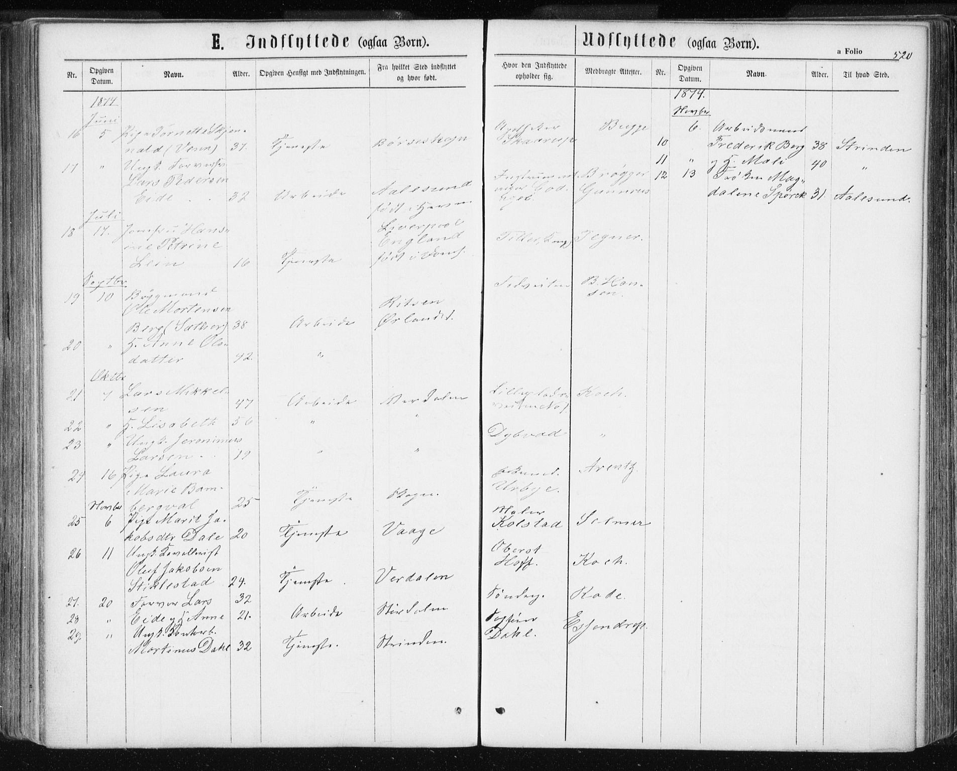Ministerialprotokoller, klokkerbøker og fødselsregistre - Sør-Trøndelag, SAT/A-1456/601/L0055: Parish register (official) no. 601A23, 1866-1877, p. 520