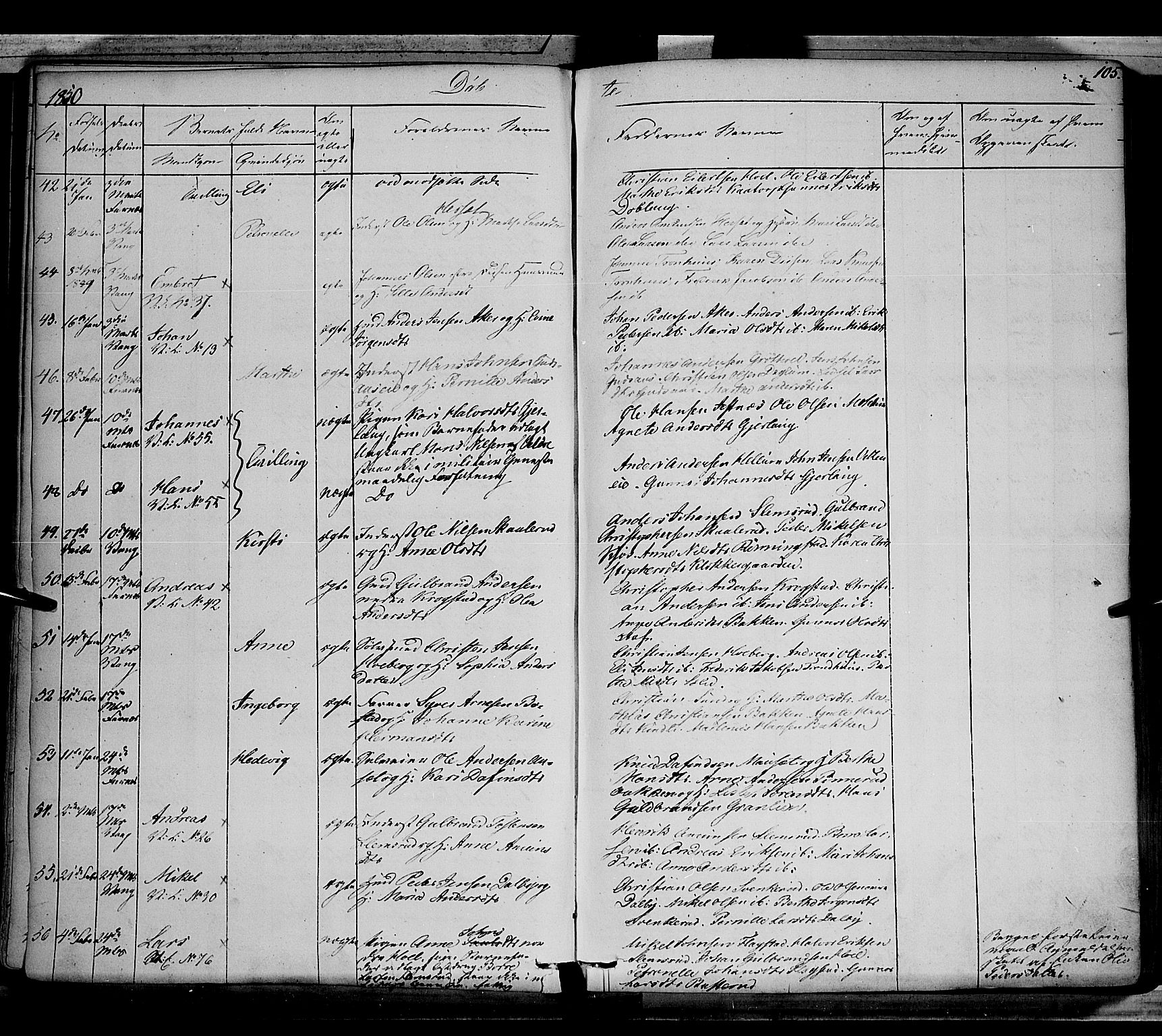 Vang prestekontor, Hedmark, SAH/PREST-008/H/Ha/Haa/L0010: Parish register (official) no. 10, 1841-1855, p. 105