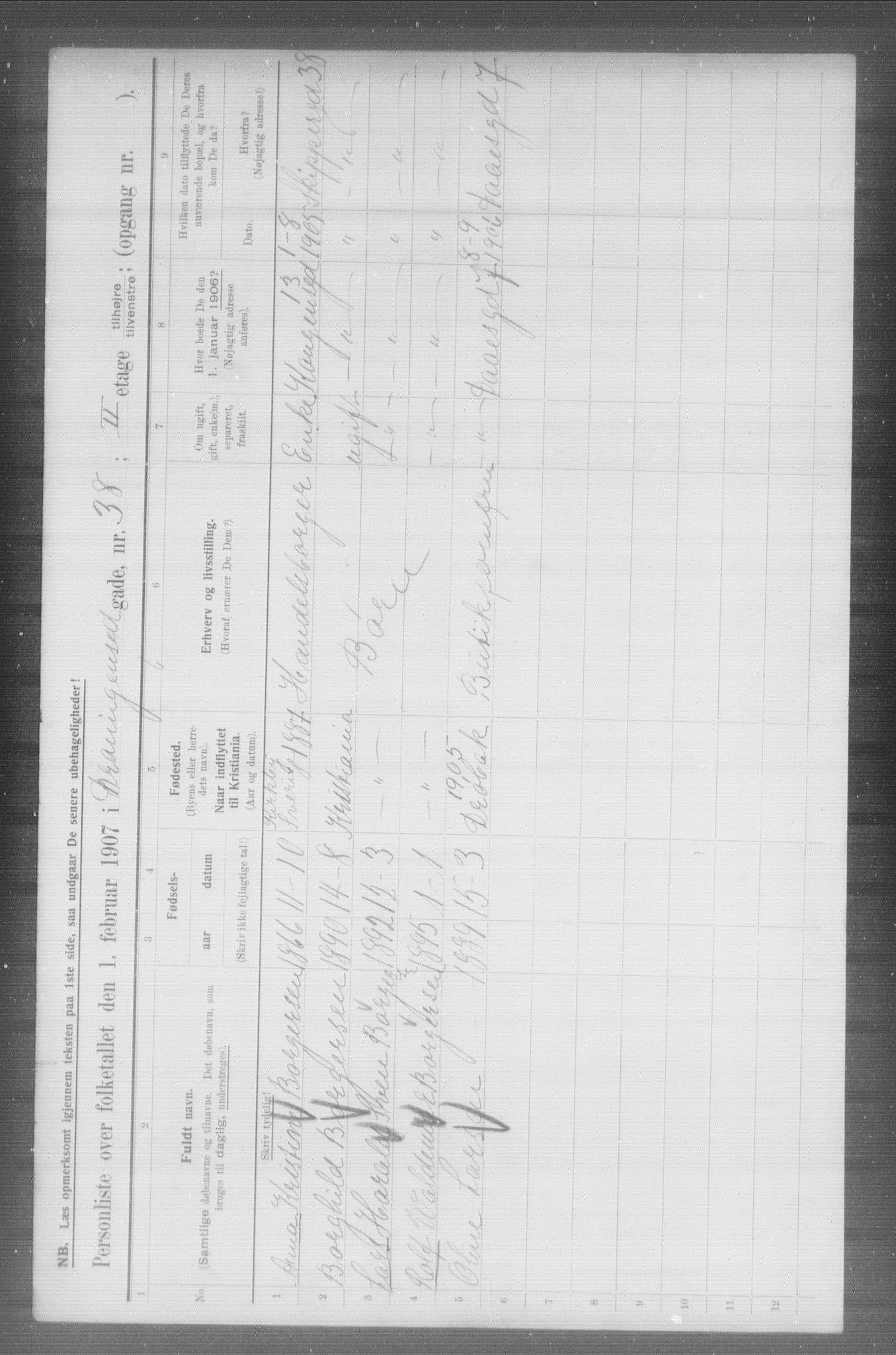 OBA, Municipal Census 1907 for Kristiania, 1907, p. 8868