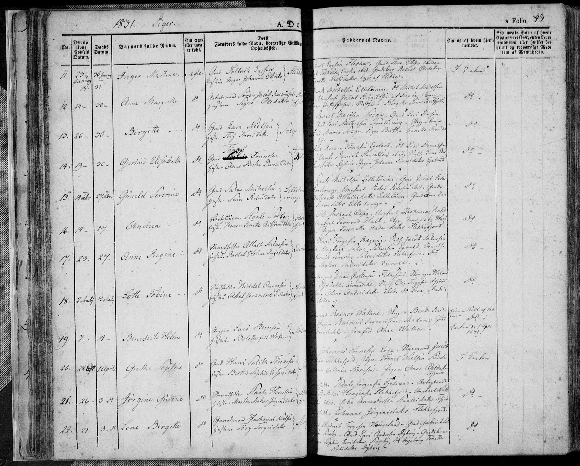 Flekkefjord sokneprestkontor, AV/SAK-1111-0012/F/Fa/Fac/L0003: Parish register (official) no. A 3, 1826-1841, p. 43