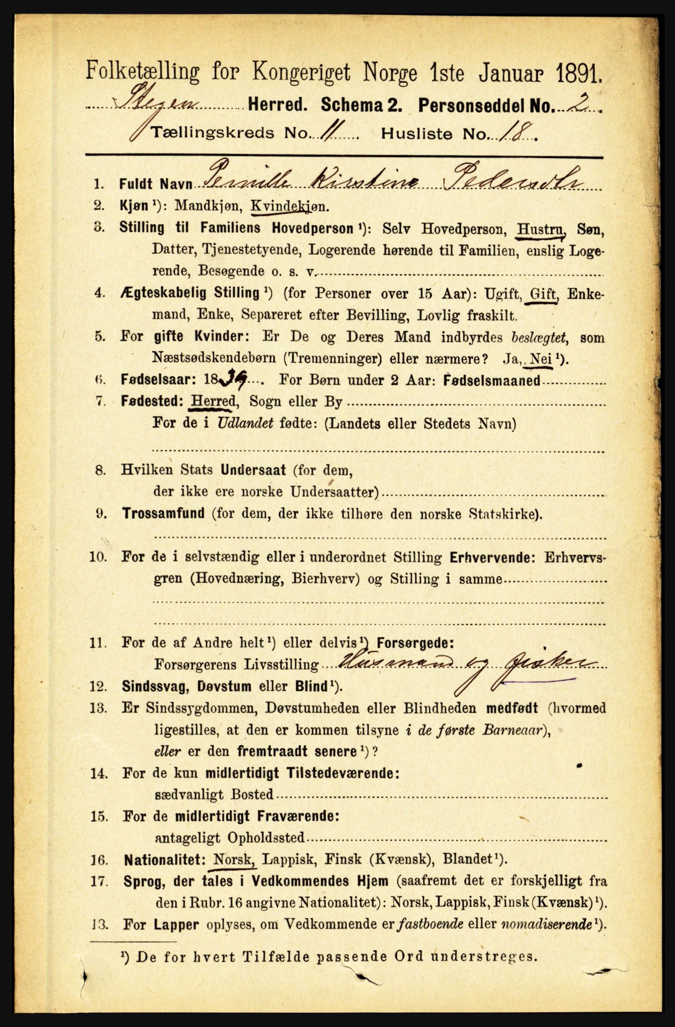 RA, 1891 census for 1848 Steigen, 1891, p. 3885