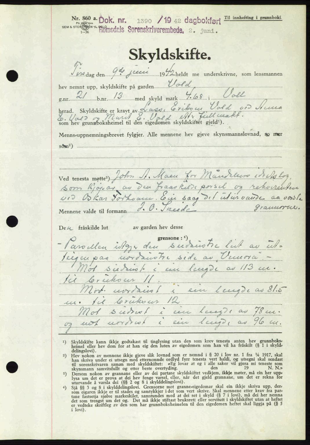 Romsdal sorenskriveri, AV/SAT-A-4149/1/2/2C: Mortgage book no. A12, 1942-1942, Diary no: : 1390/1942