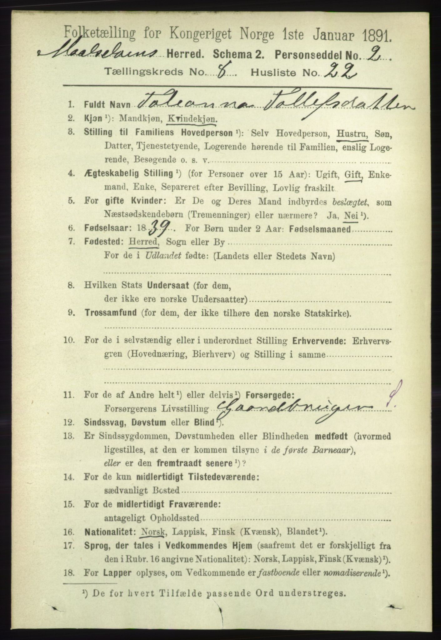 RA, 1891 census for 1924 Målselv, 1891, p. 2677