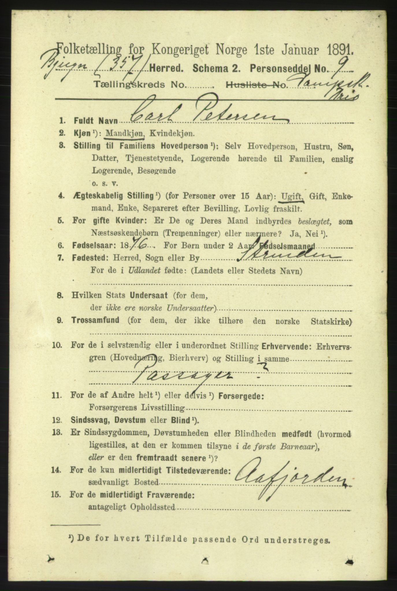 RA, 1891 census for 1627 Bjugn, 1891, p. 5765
