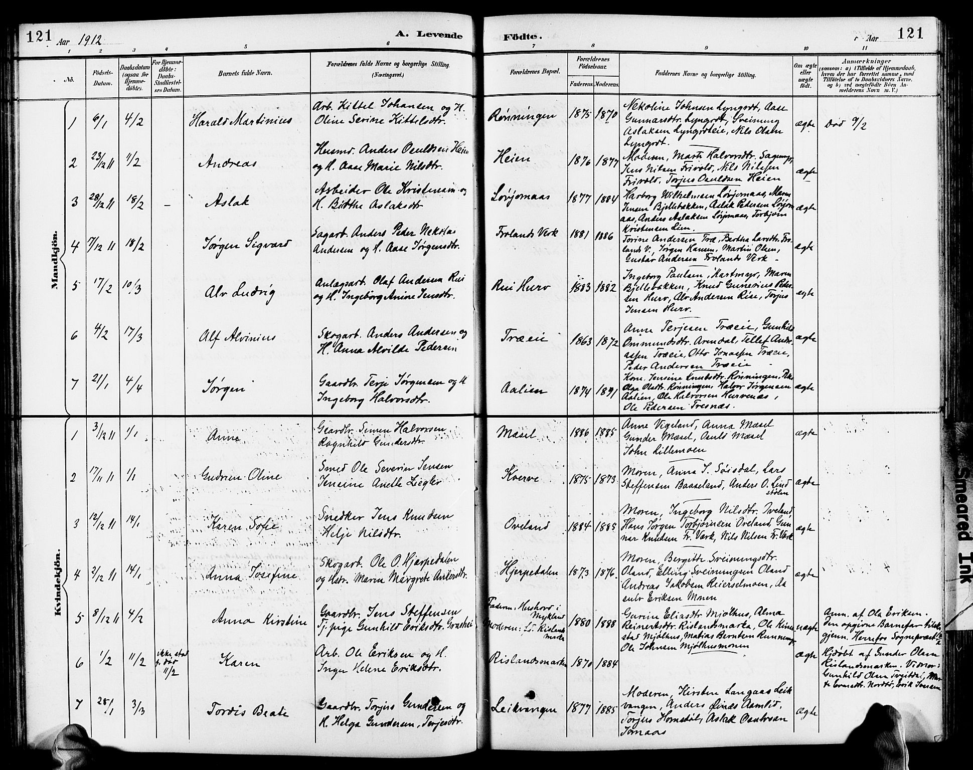 Froland sokneprestkontor, SAK/1111-0013/F/Fb/L0010: Parish register (copy) no. B 10, 1893-1920, p. 121