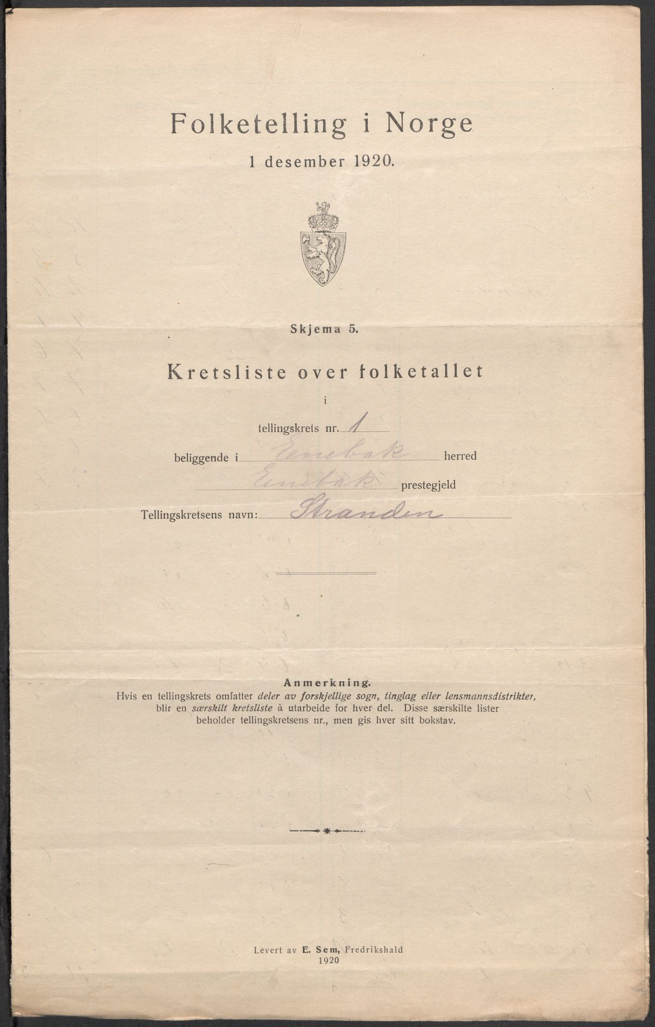 SAO, 1920 census for Enebakk, 1920, p. 12