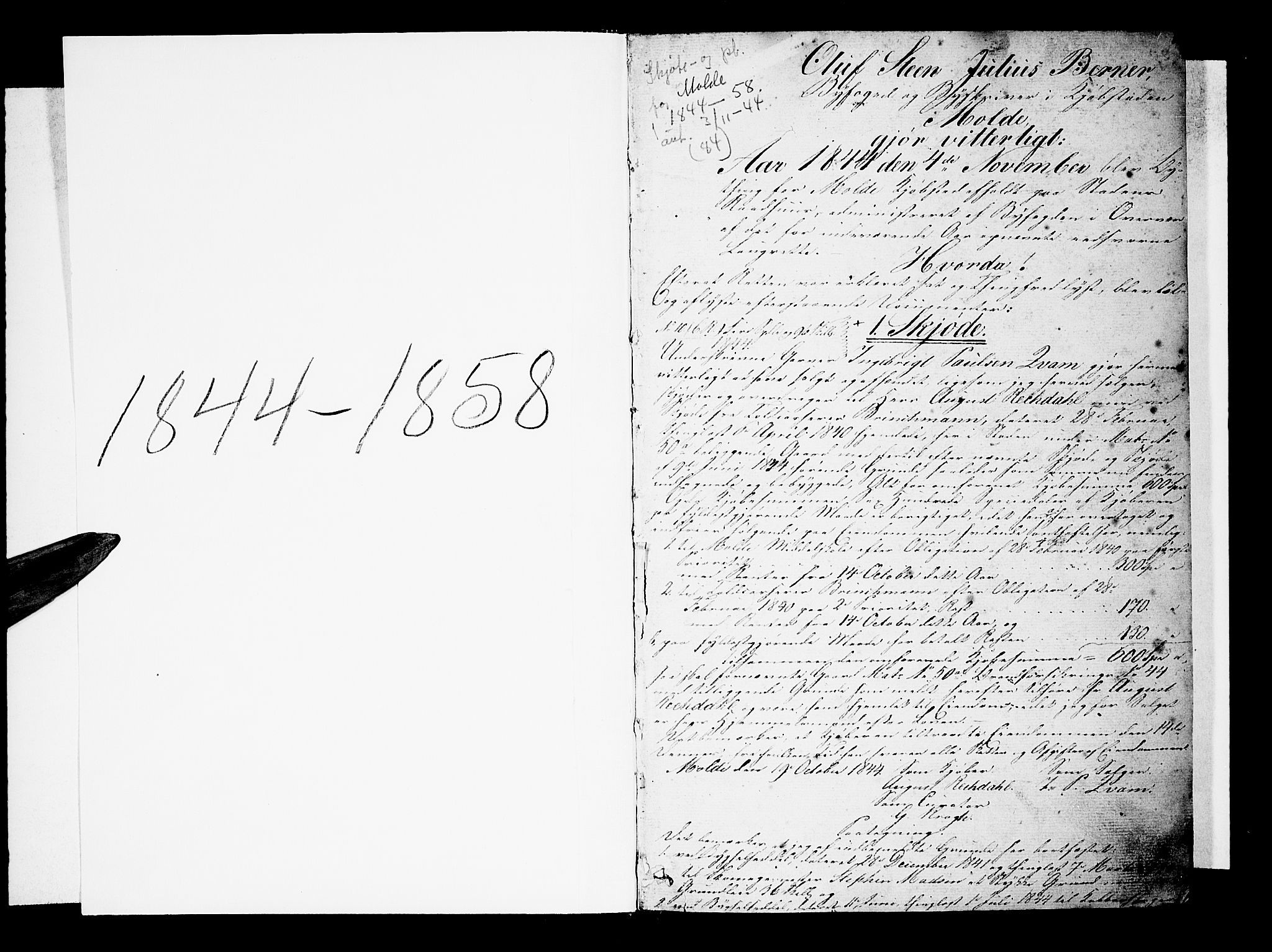 Molde byfogd, AV/SAT-A-0025/2/2C/L0003: Mortgage book no. 3, 1844-1858, p. 1