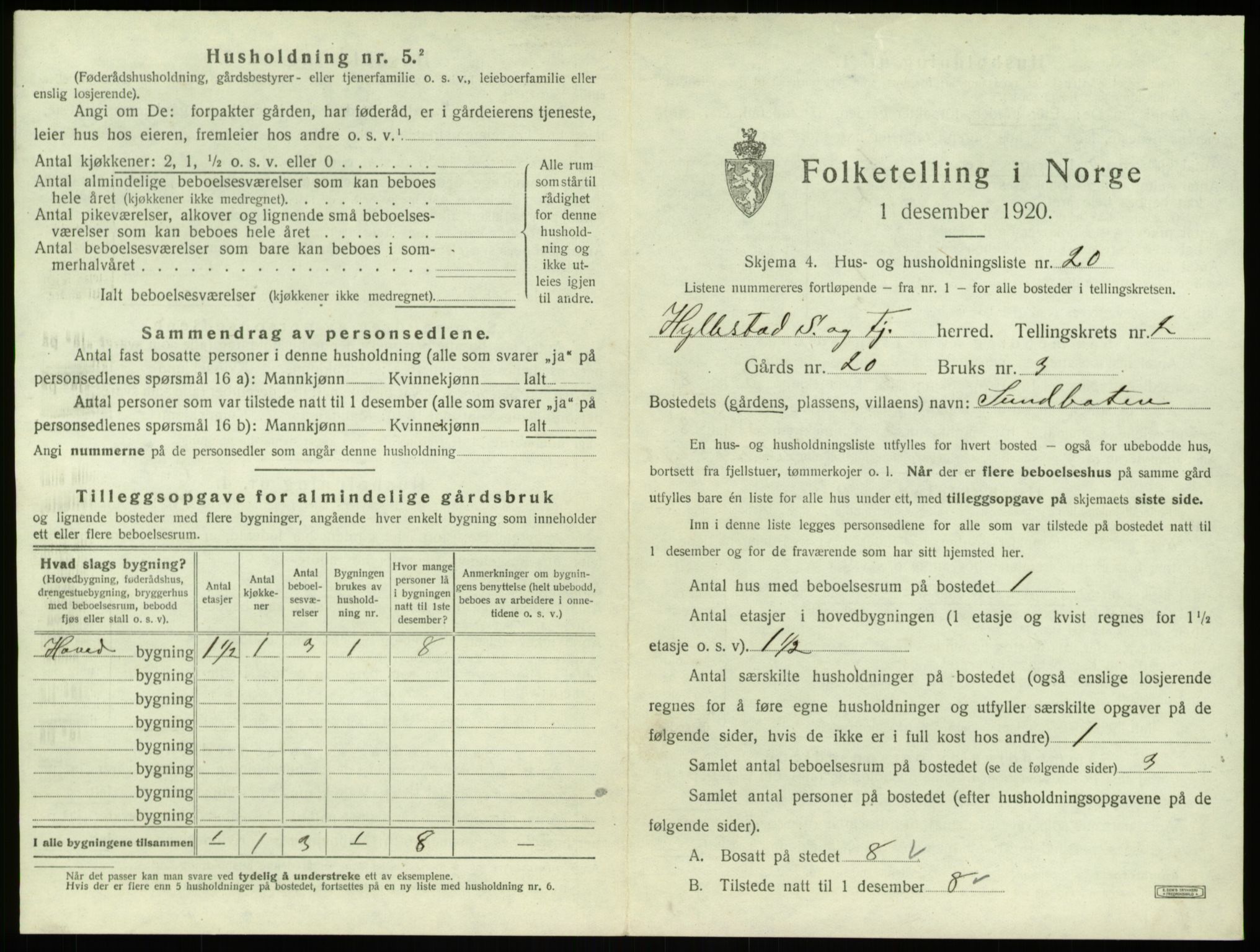 SAB, 1920 census for Hyllestad, 1920, p. 168