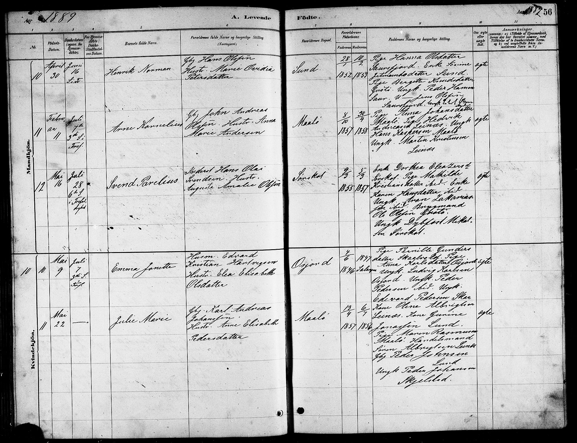 Ministerialprotokoller, klokkerbøker og fødselsregistre - Nordland, AV/SAT-A-1459/857/L0828: Parish register (copy) no. 857C03, 1879-1908, p. 56