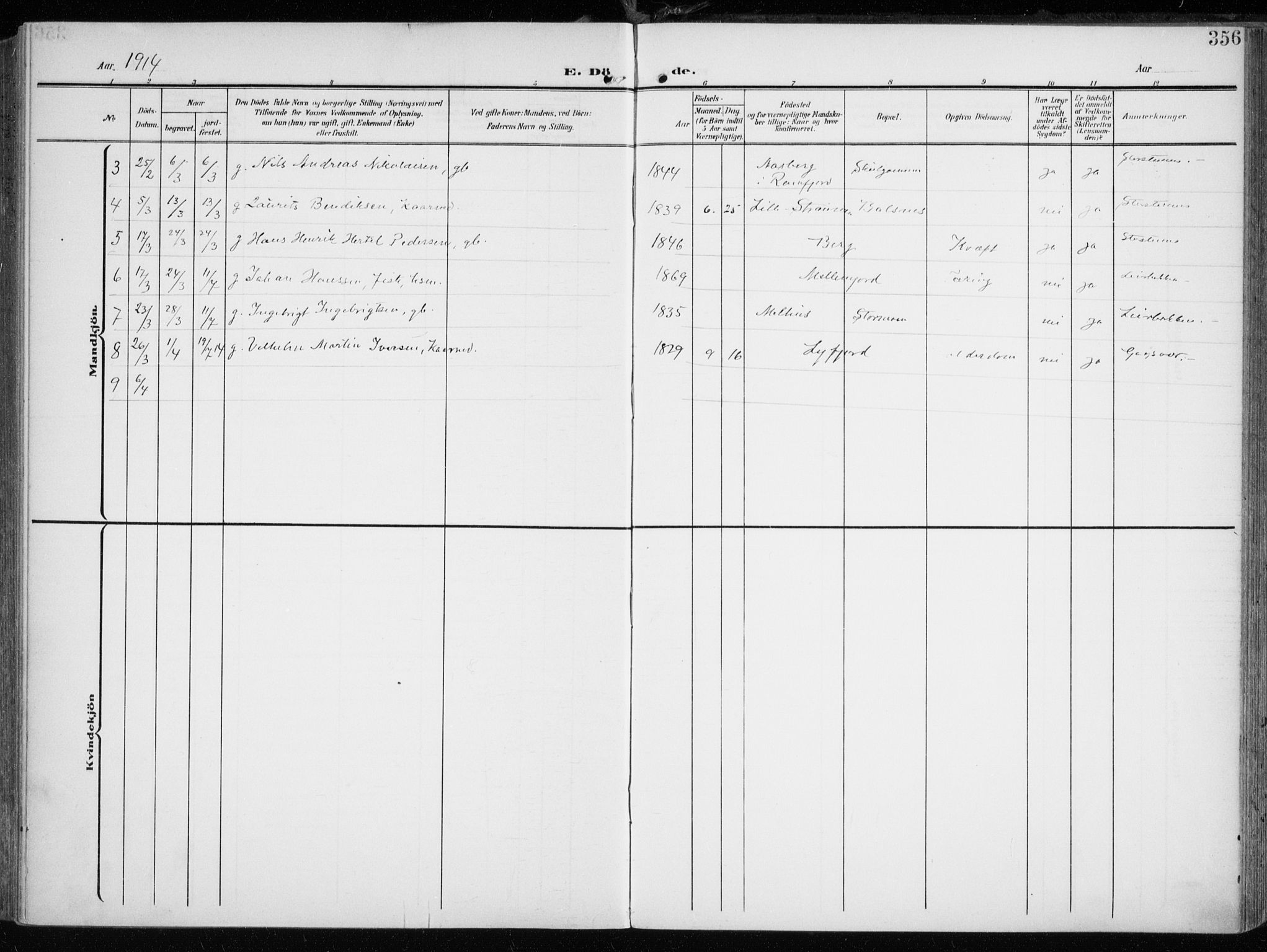 Tromsøysund sokneprestkontor, SATØ/S-1304/G/Ga/L0007kirke: Parish register (official) no. 7, 1907-1914, p. 356