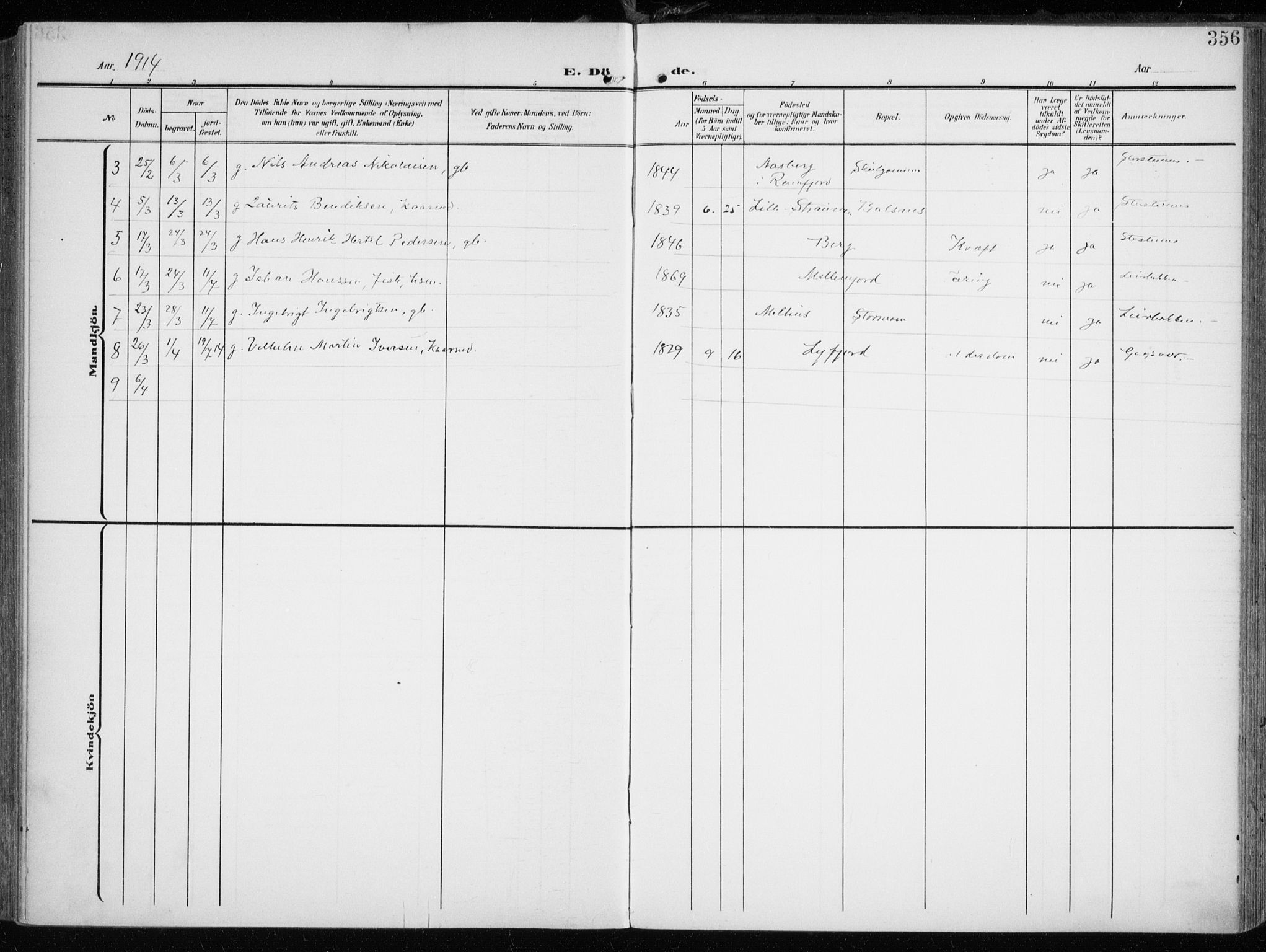 Tromsøysund sokneprestkontor, AV/SATØ-S-1304/G/Ga/L0007kirke: Parish register (official) no. 7, 1907-1914, p. 356