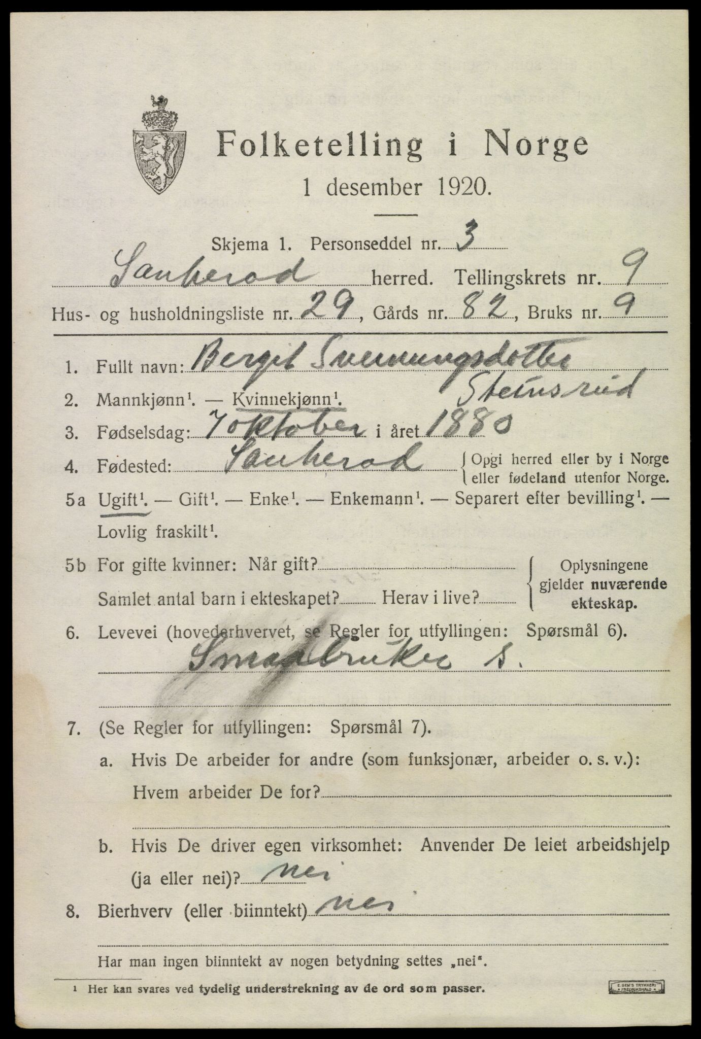 SAKO, 1920 census for Sauherad, 1920, p. 7141