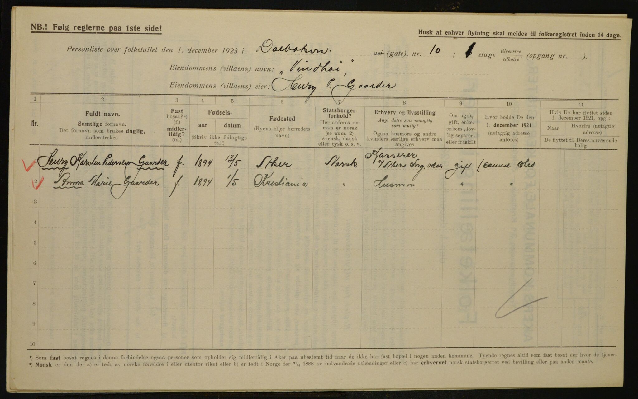 , Municipal Census 1923 for Aker, 1923, p. 23258