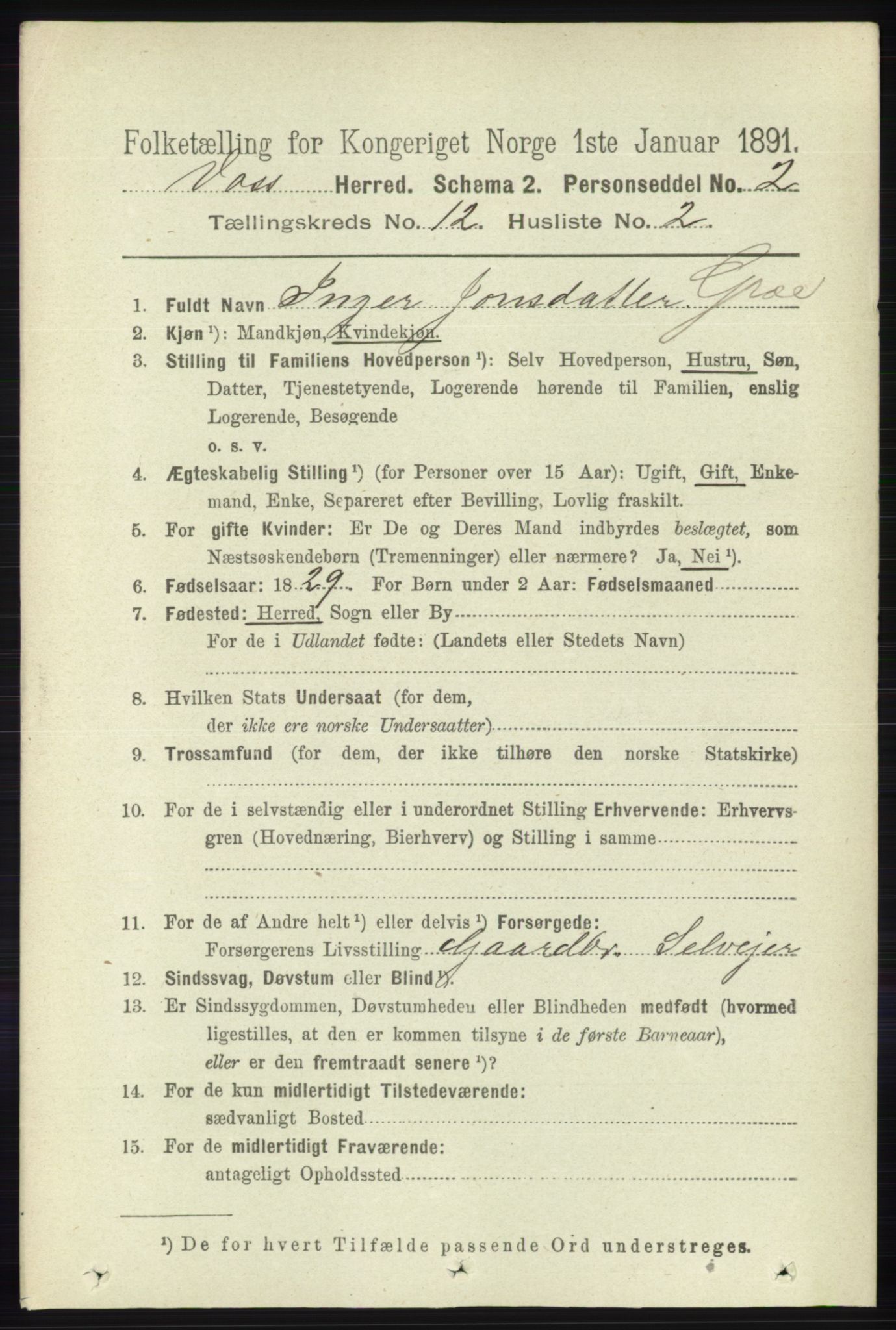 RA, 1891 census for 1235 Voss, 1891, p. 6486