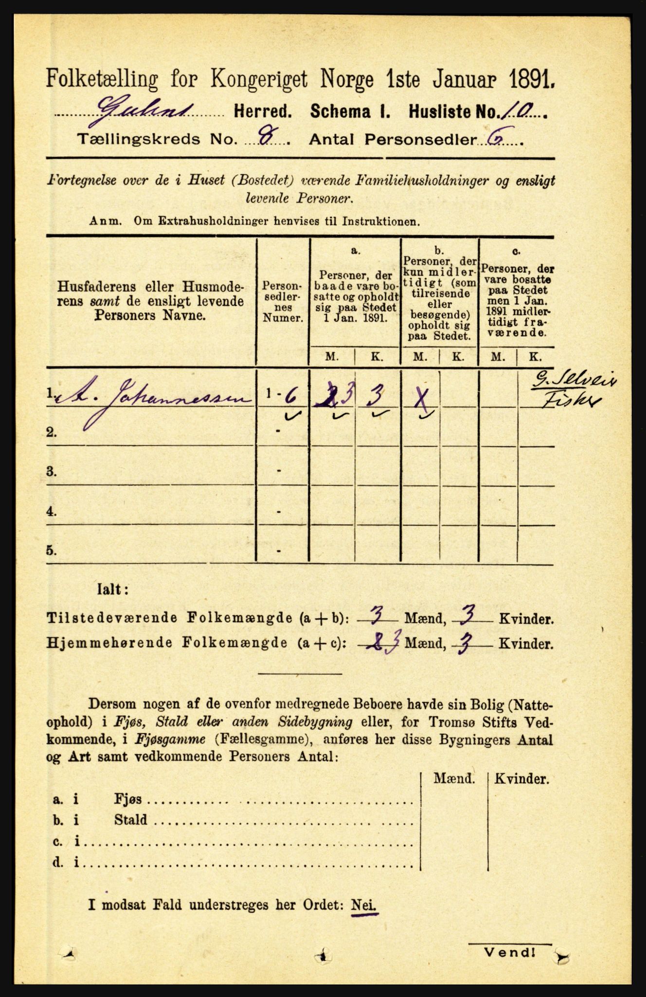 RA, 1891 census for 1411 Gulen, 1891, p. 2416