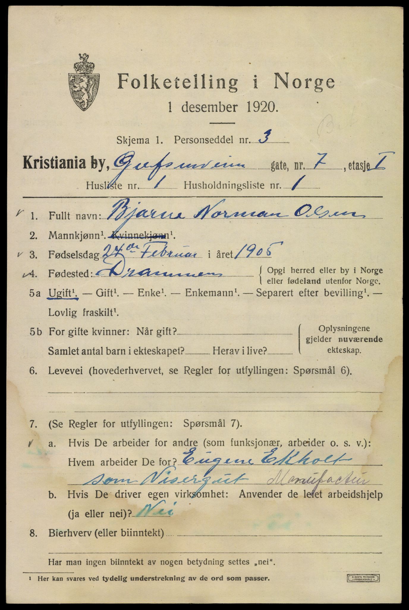 SAO, 1920 census for Kristiania, 1920, p. 250883