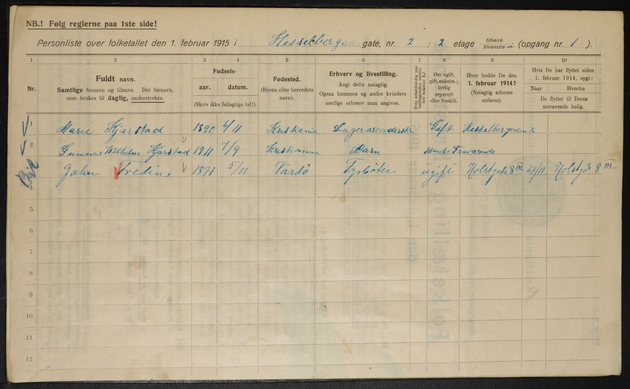 OBA, Municipal Census 1915 for Kristiania, 1915, p. 39460