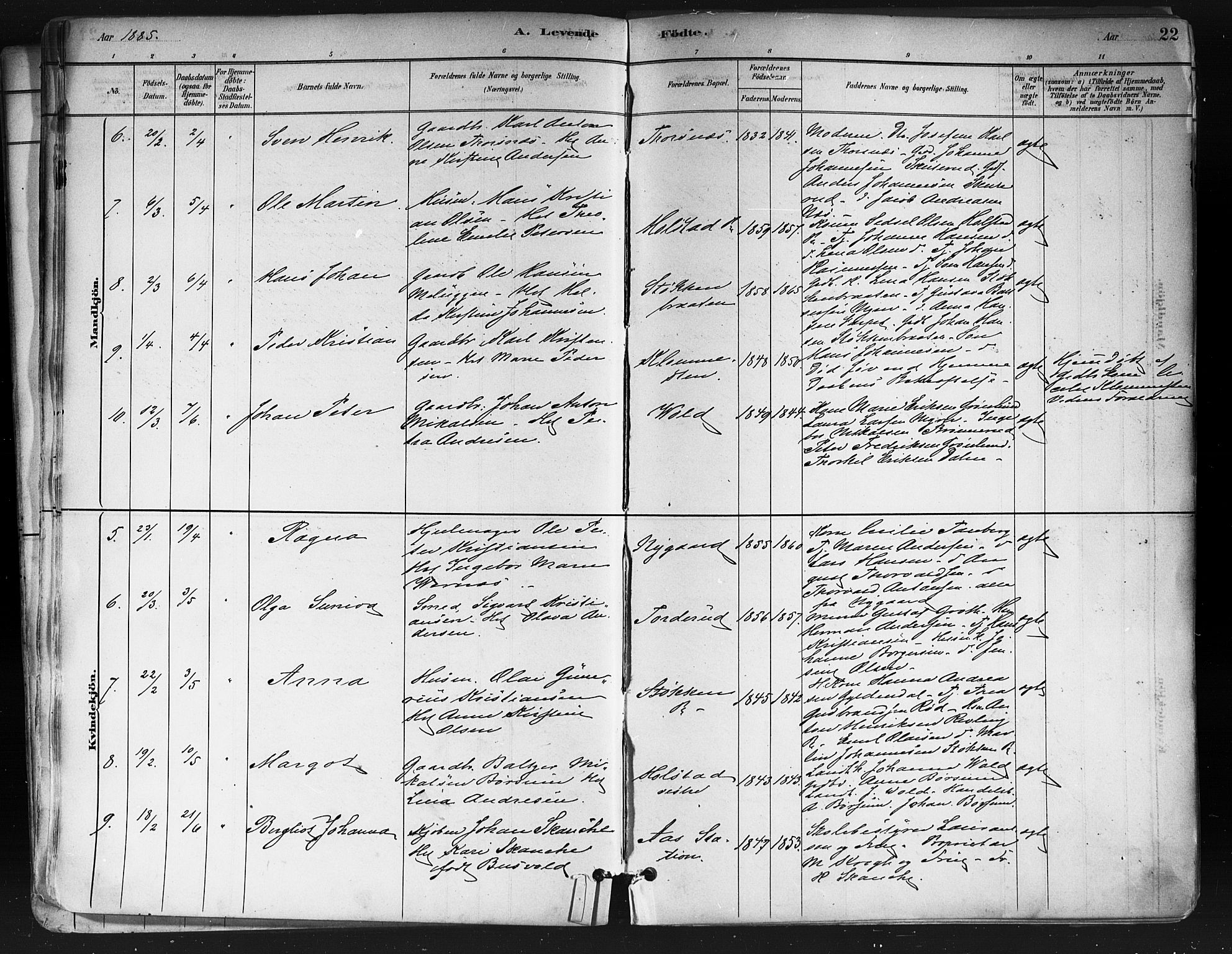 Ås prestekontor Kirkebøker, AV/SAO-A-10894/F/Fa/L0009: Parish register (official) no. I 9, 1881-1900, p. 22