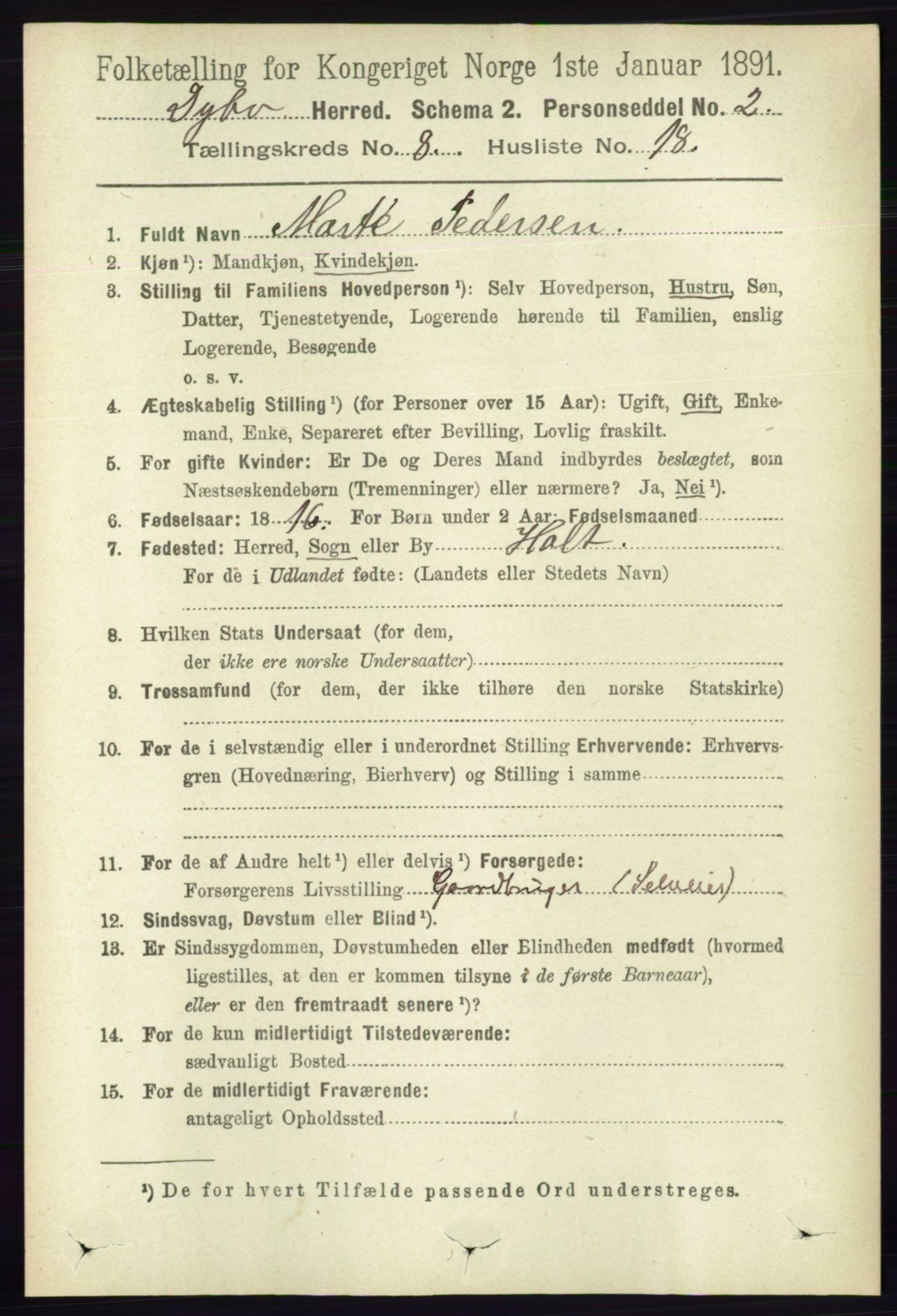 RA, 1891 census for 0915 Dypvåg, 1891, p. 2826