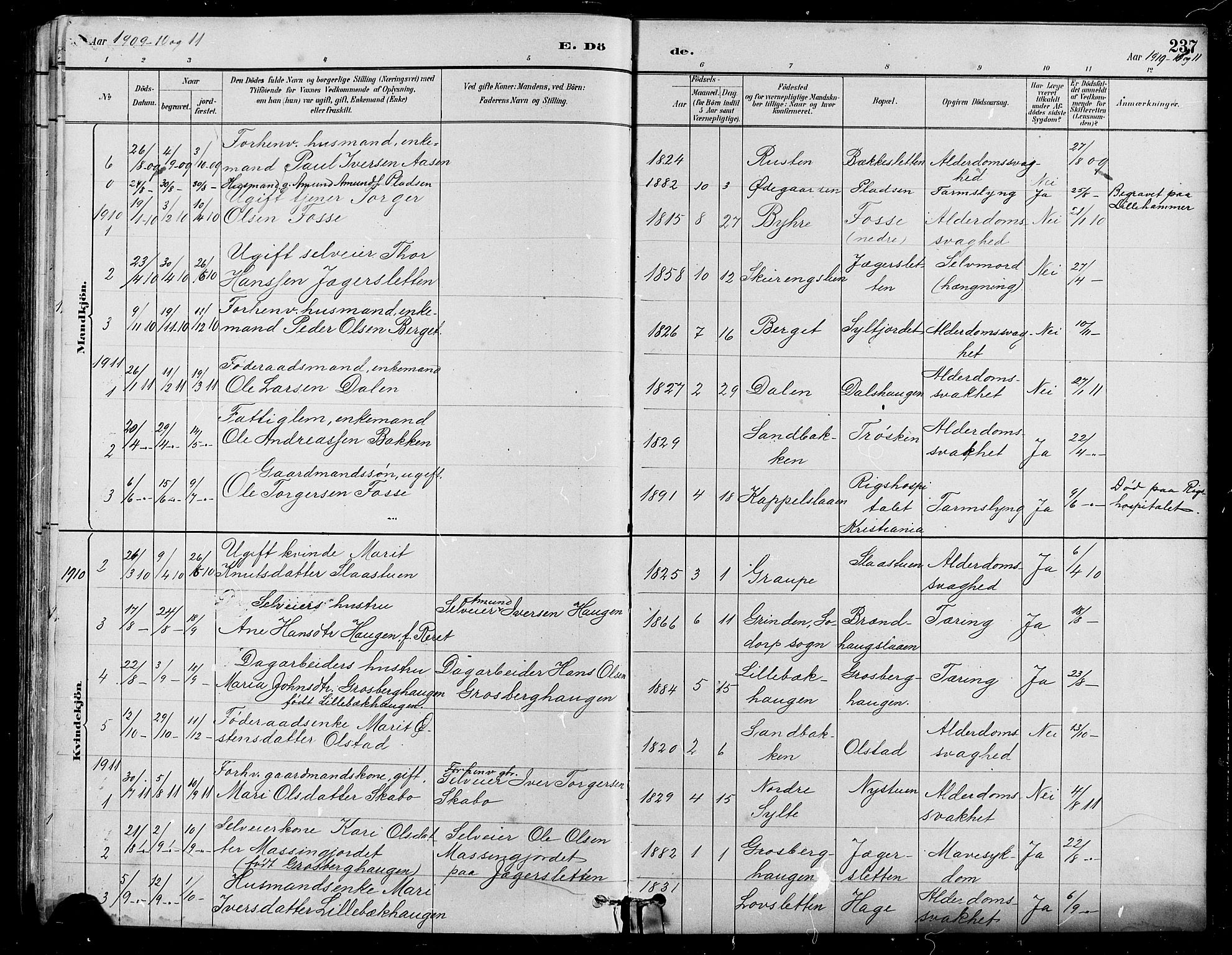 Nord-Fron prestekontor, SAH/PREST-080/H/Ha/Hab/L0005: Parish register (copy) no. 5, 1884-1914, p. 237