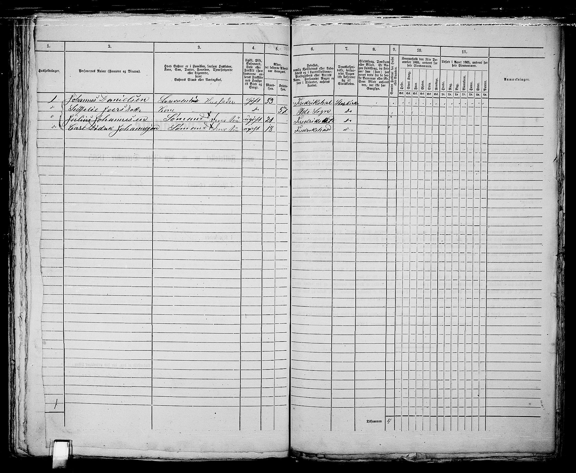 RA, 1865 census for Fredrikshald, 1865, p. 1205