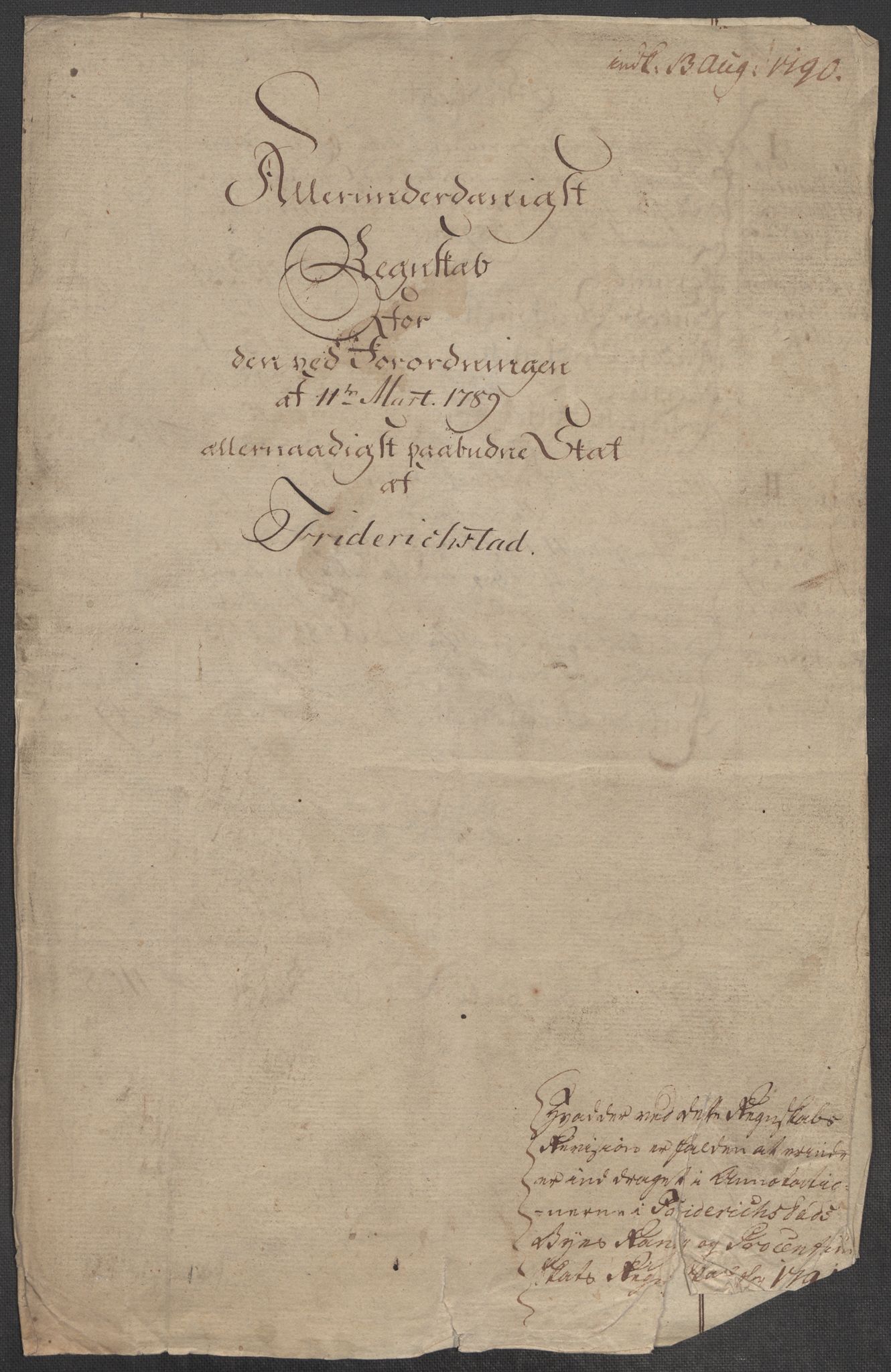 Rentekammeret inntil 1814, Reviderte regnskaper, Mindre regnskaper, AV/RA-EA-4068/Rf/Rfe/L0009: Fredrikstad. Fosen fogderi, 1789, p. 4