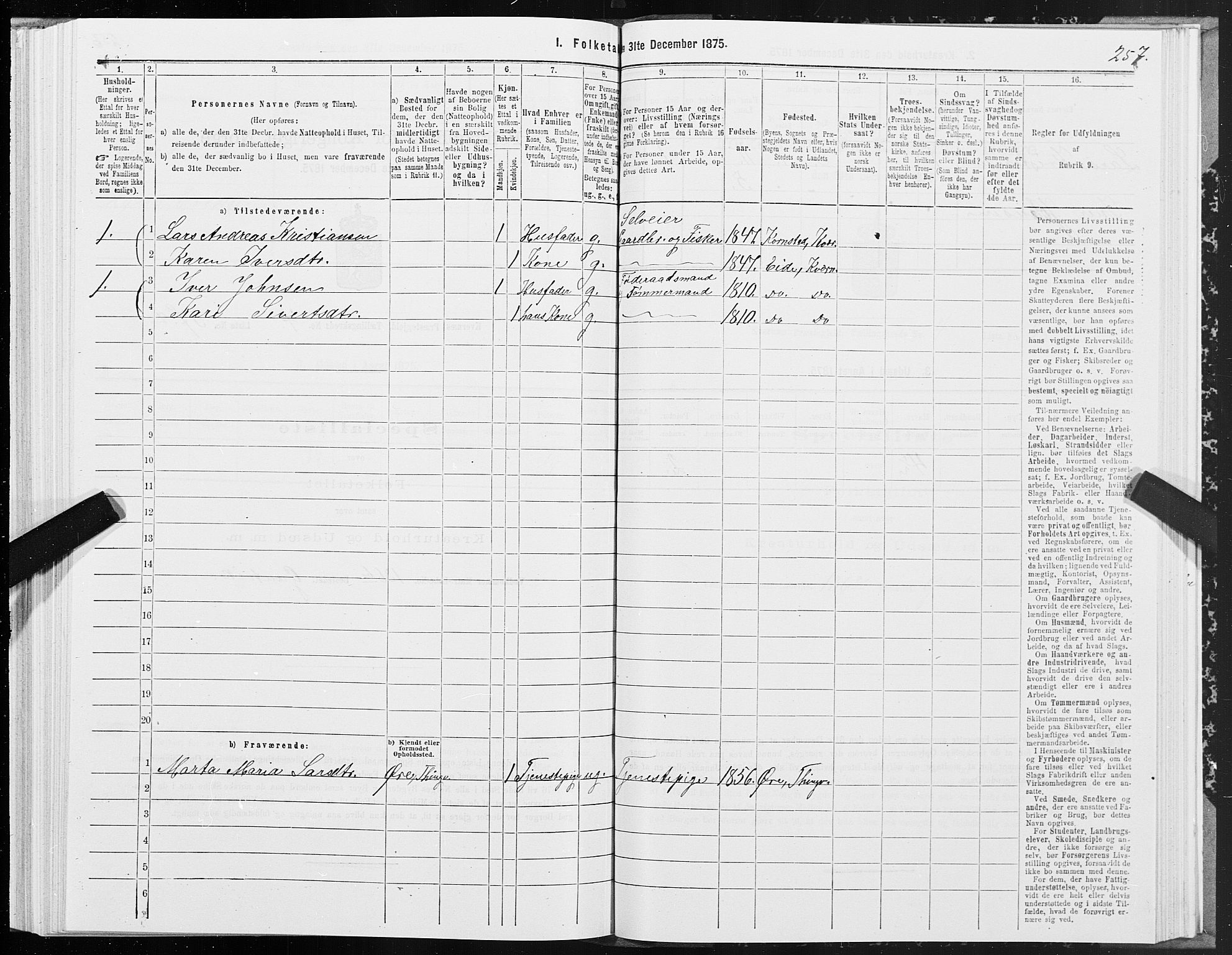 SAT, 1875 census for 1553P Kvernes, 1875, p. 2257