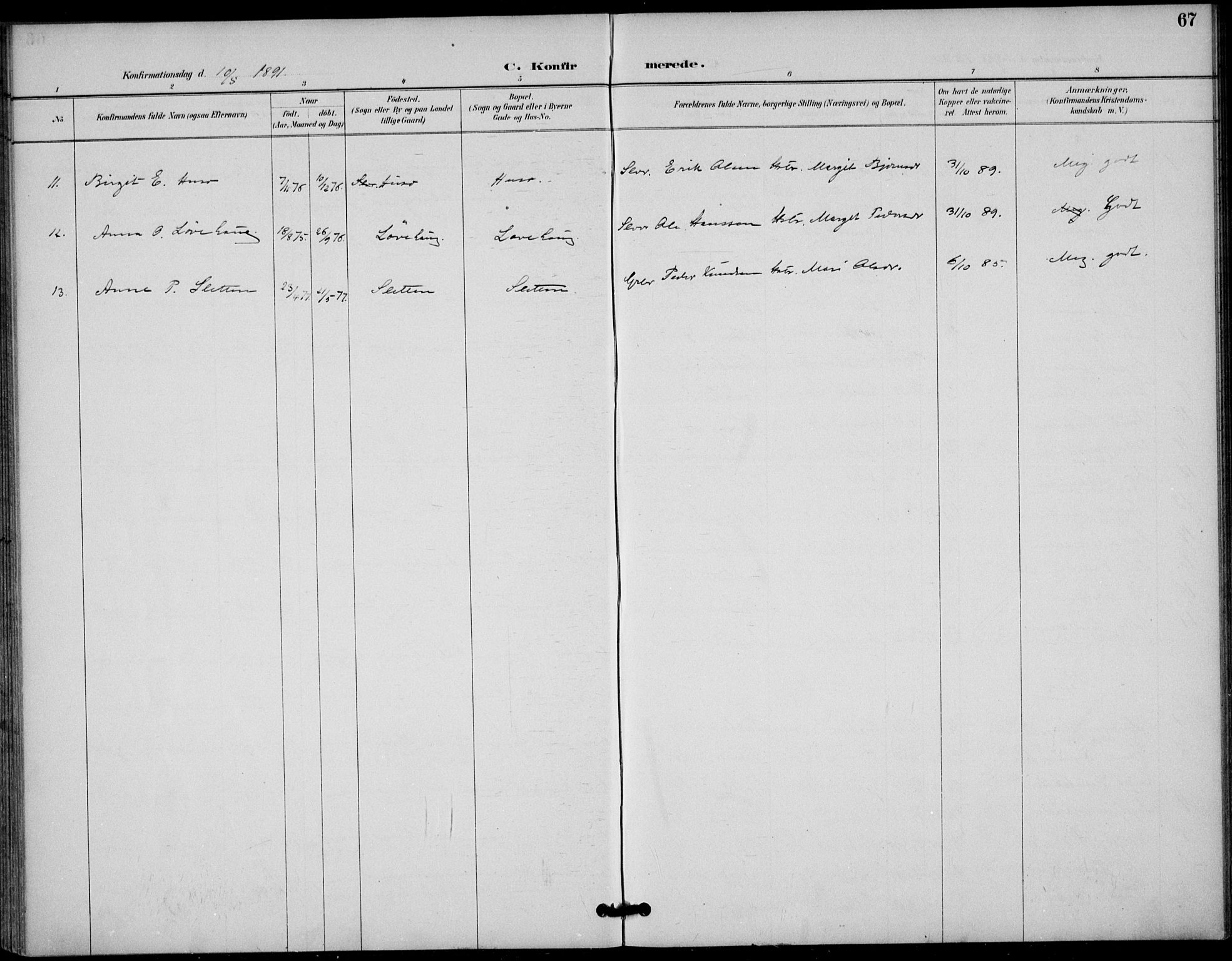 Gol kirkebøker, AV/SAKO-A-226/F/Fb/L0001: Parish register (official) no. II 1, 1887-1900, p. 67