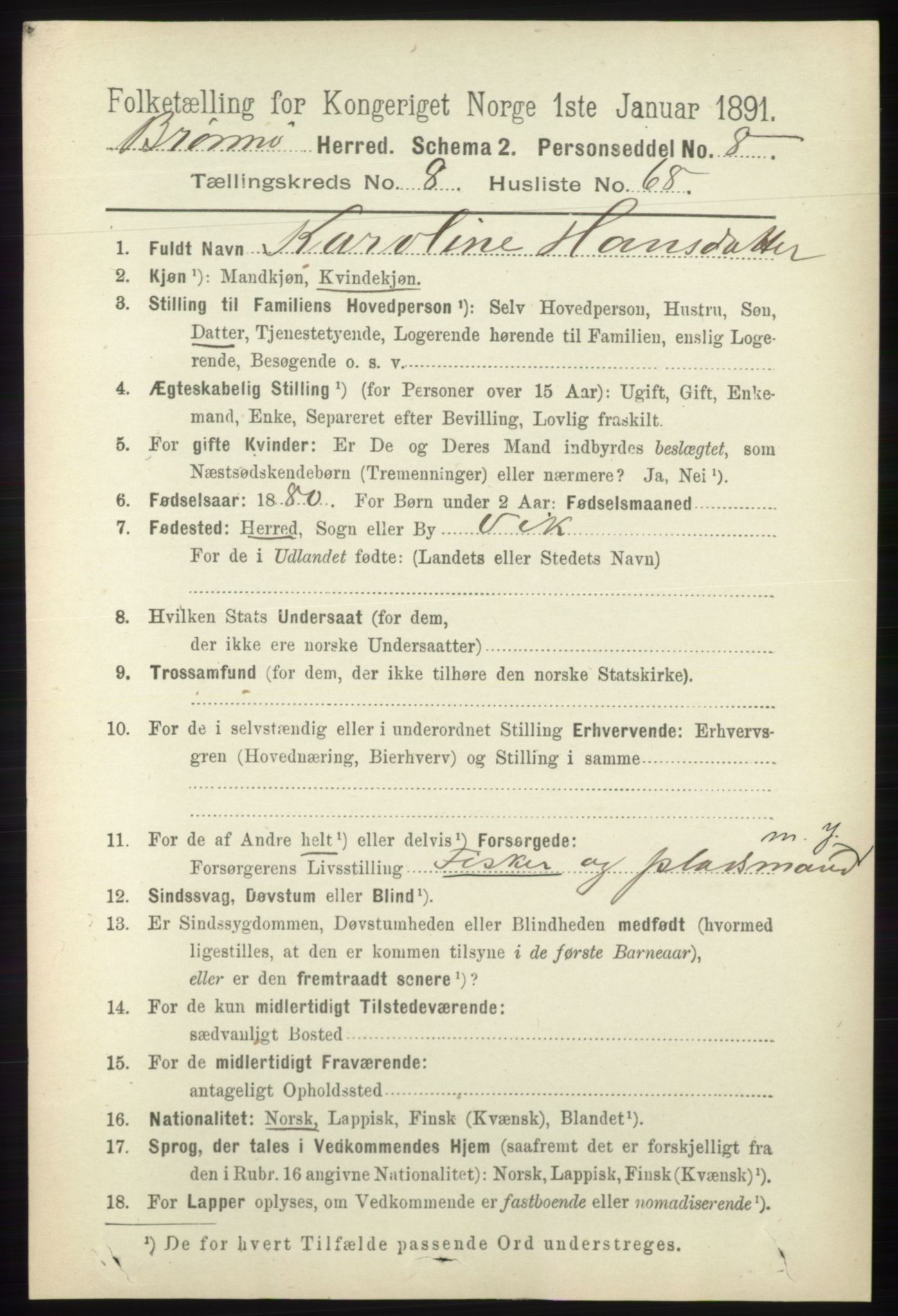 RA, 1891 census for 1814 Brønnøy, 1891, p. 4809