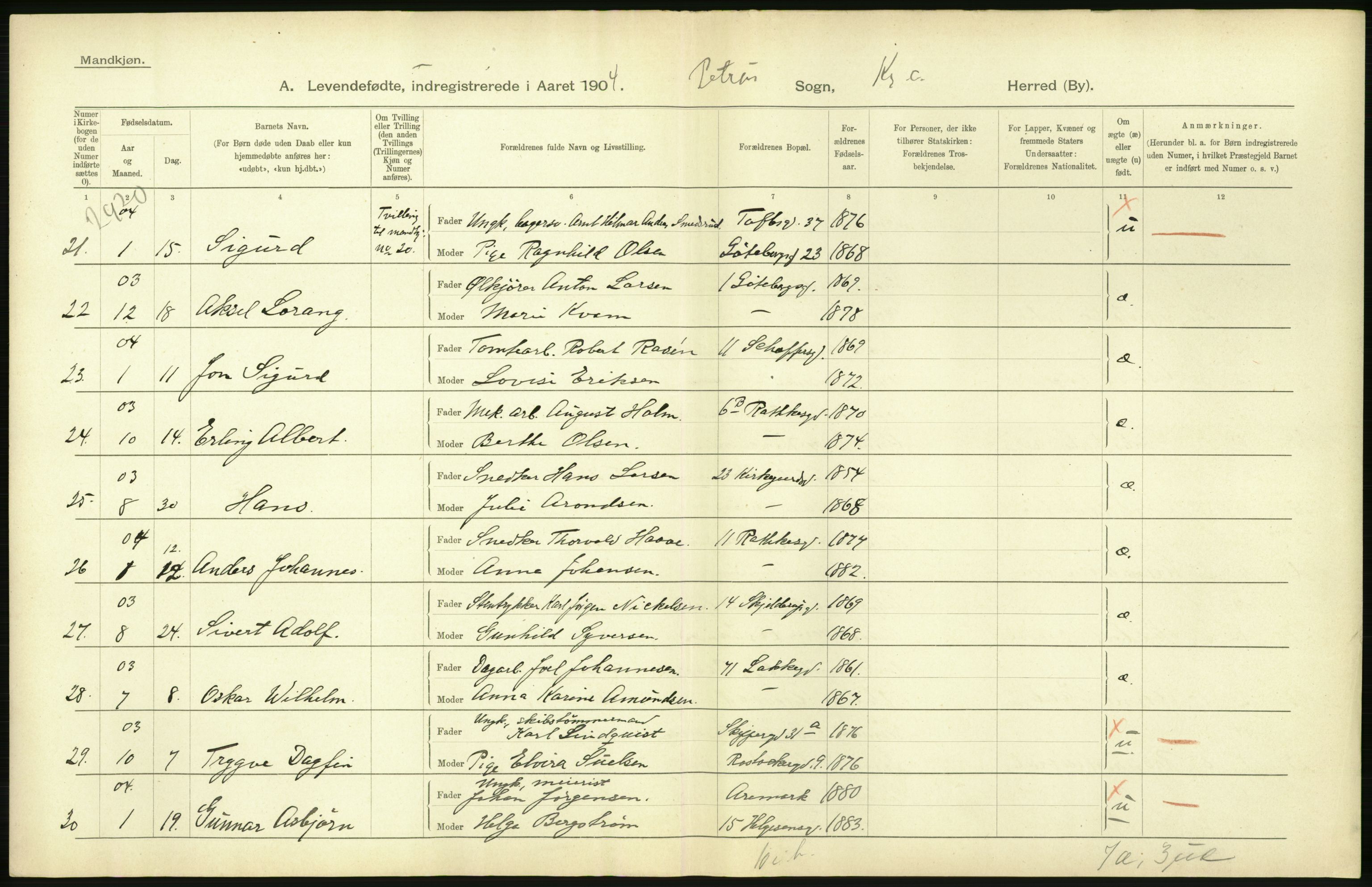 Statistisk sentralbyrå, Sosiodemografiske emner, Befolkning, AV/RA-S-2228/D/Df/Dfa/Dfab/L0003: Kristiania: Fødte, 1904, p. 752