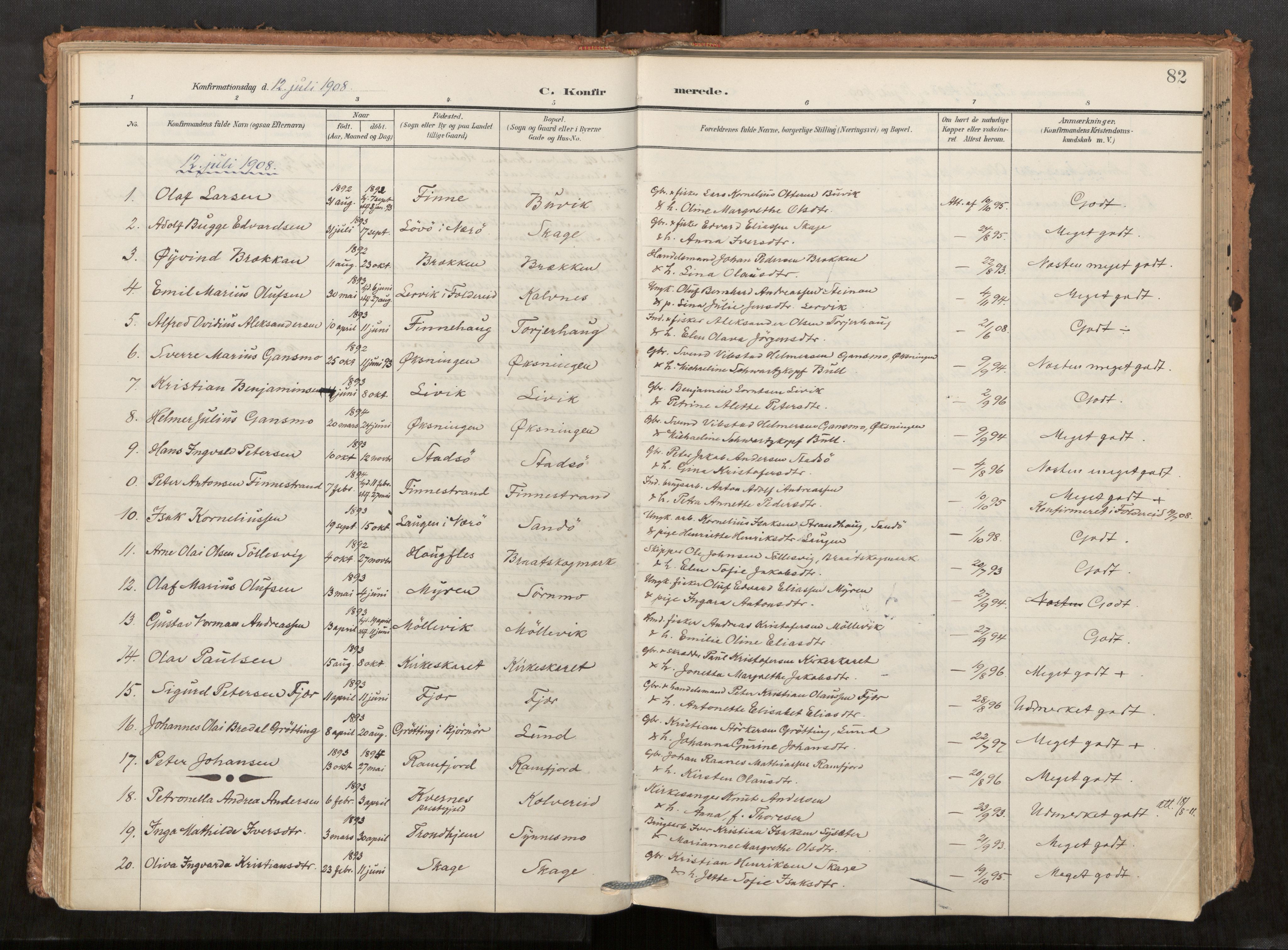 Kolvereid sokneprestkontor, SAT/A-1171/H/Ha/Haa/L0001: Parish register (official) no. 1, 1903-1922, p. 82