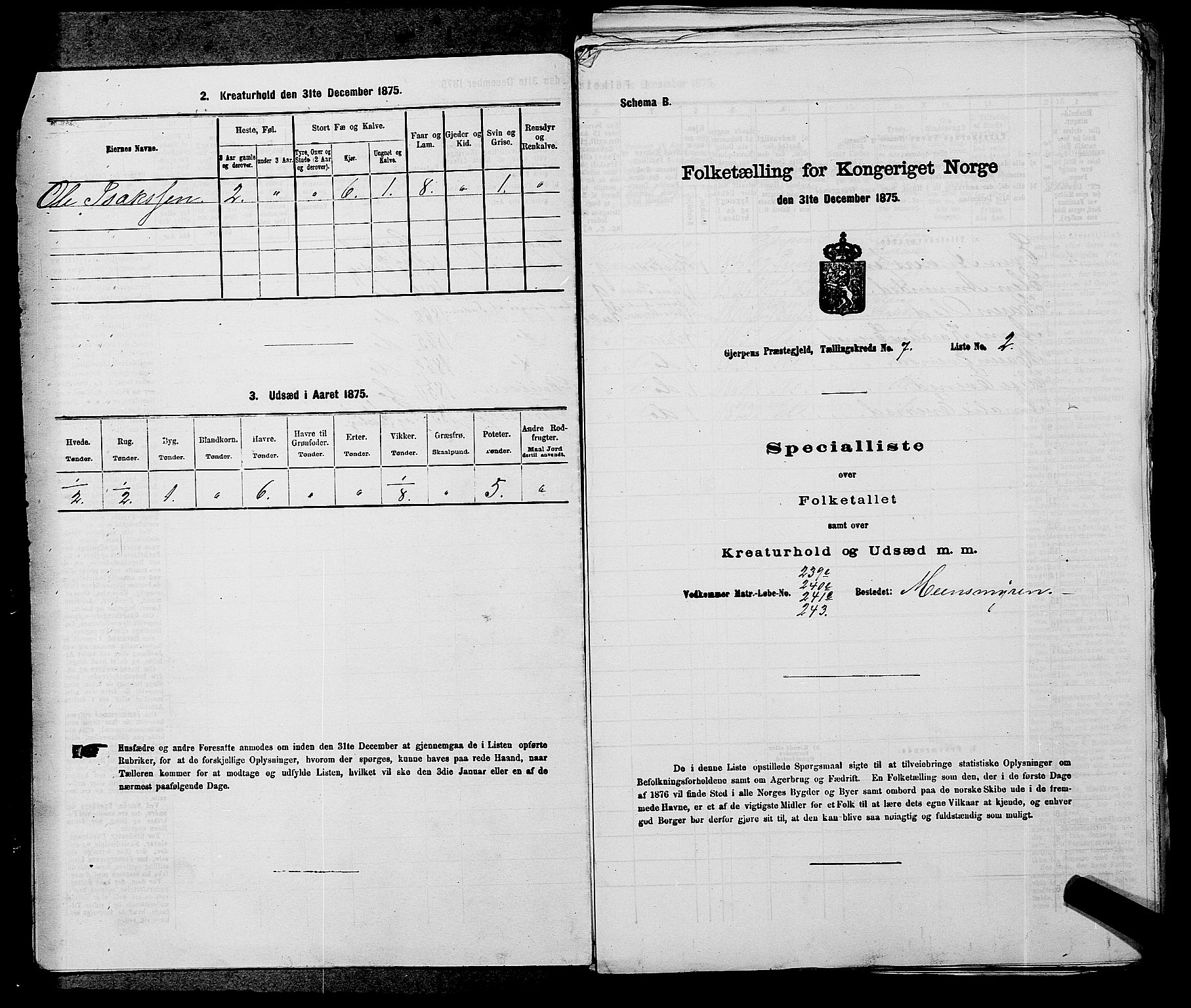 SAKO, 1875 census for 0812P Gjerpen, 1875, p. 848