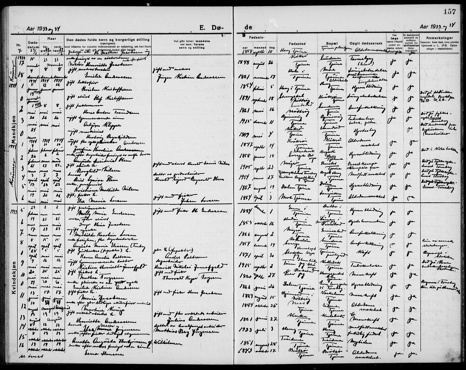 Tjøme kirkebøker, AV/SAKO-A-328/G/Ga/L0003: Parish register (copy) no. I 3, 1921-1935, p. 157