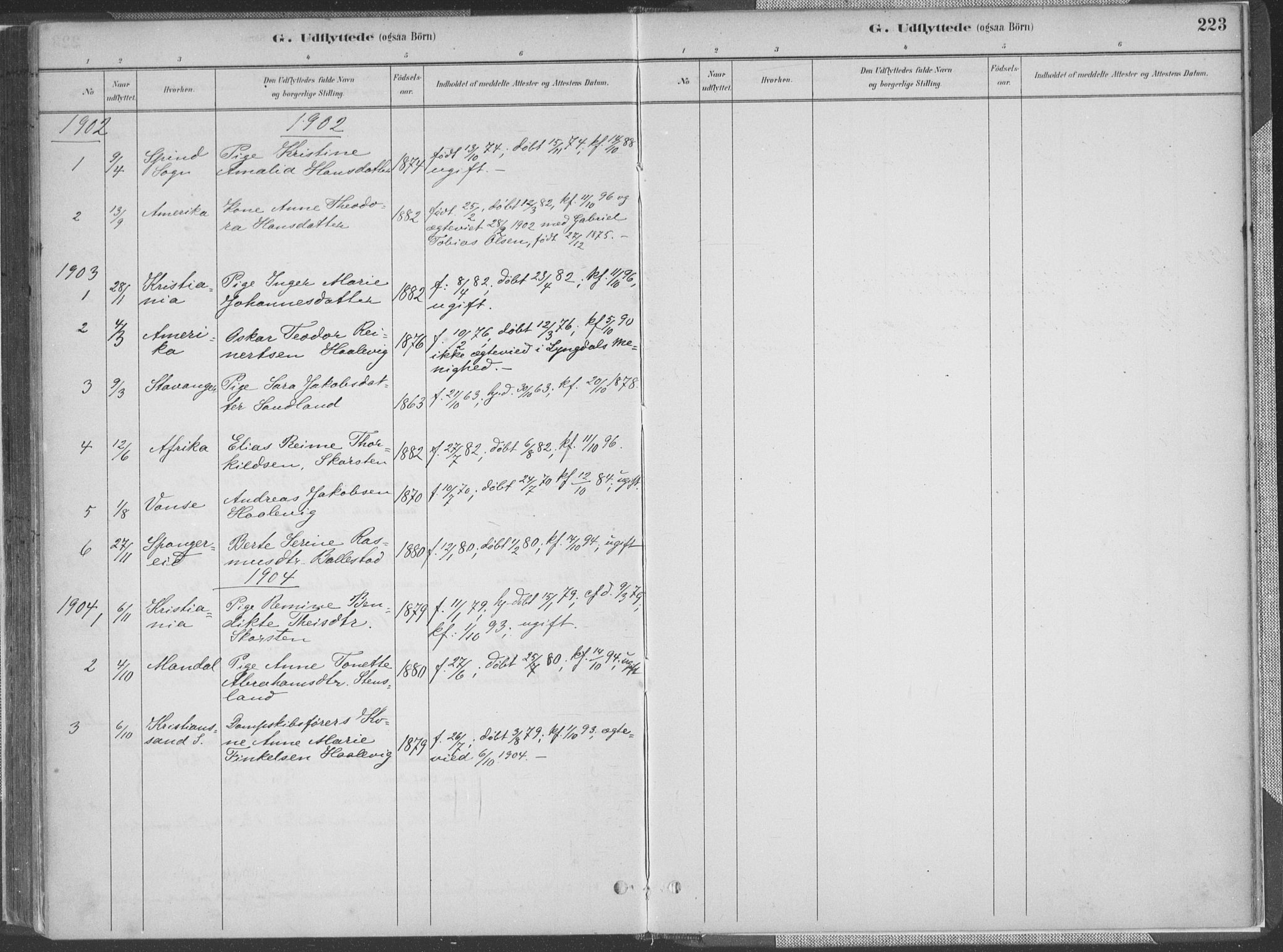 Lyngdal sokneprestkontor, SAK/1111-0029/F/Fa/Faa/L0004: Parish register (official) no. A 4, 1883-1904, p. 223