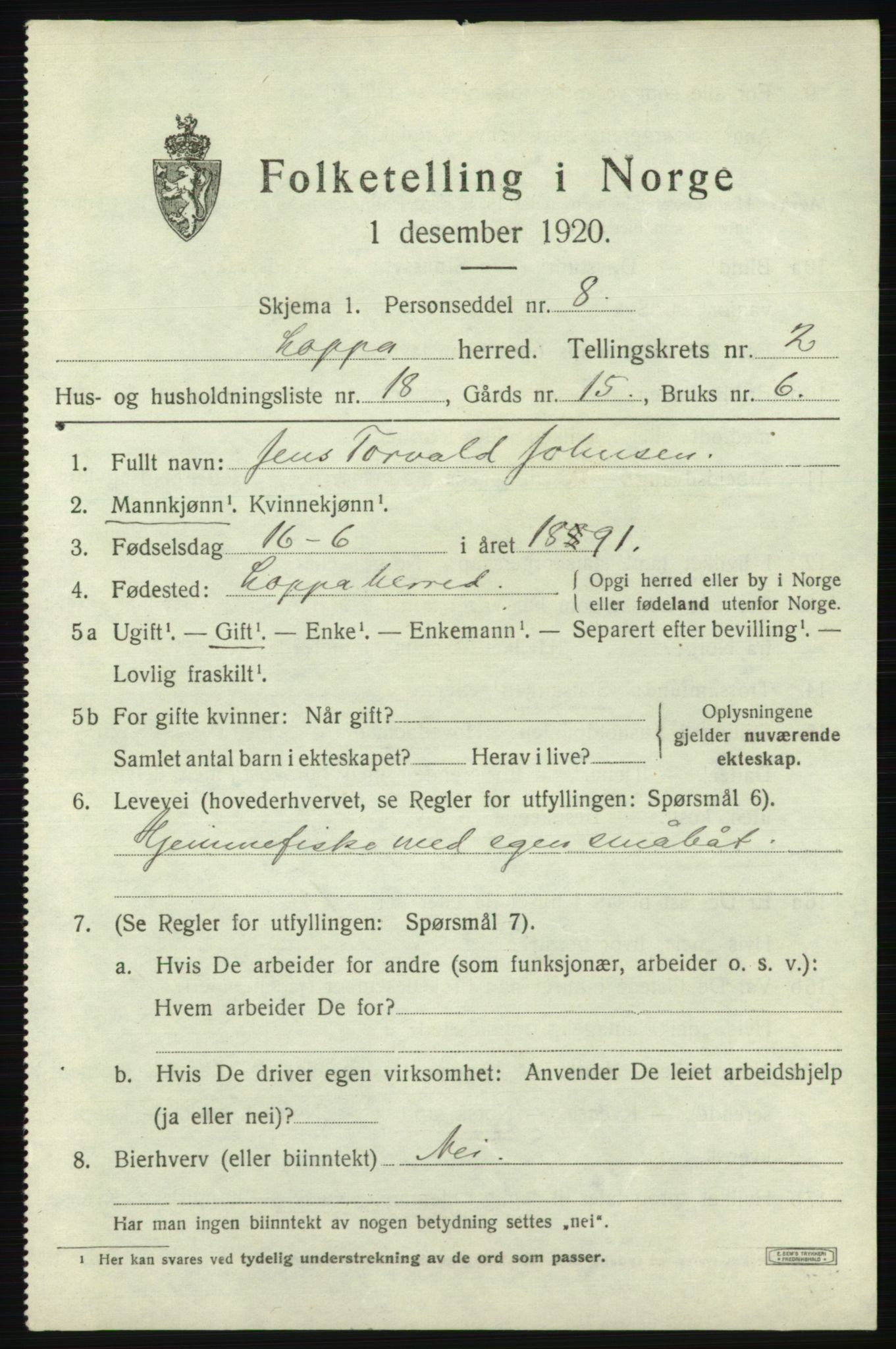 SATØ, 1920 census for Loppa, 1920, p. 1004