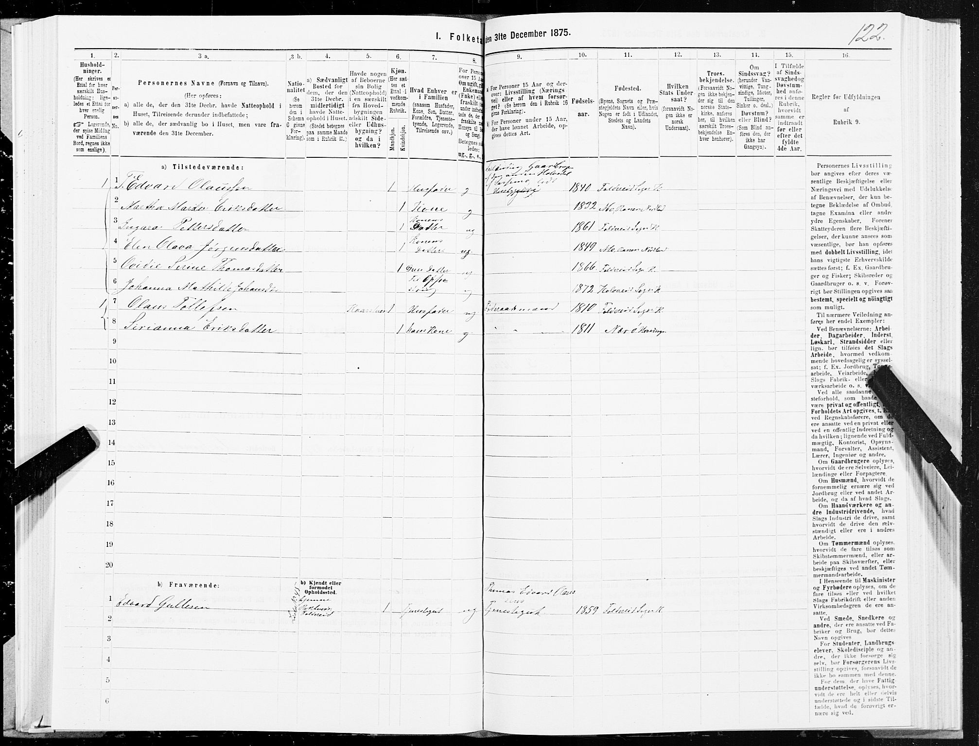 SAT, 1875 census for 1752P Kolvereid, 1875, p. 3122