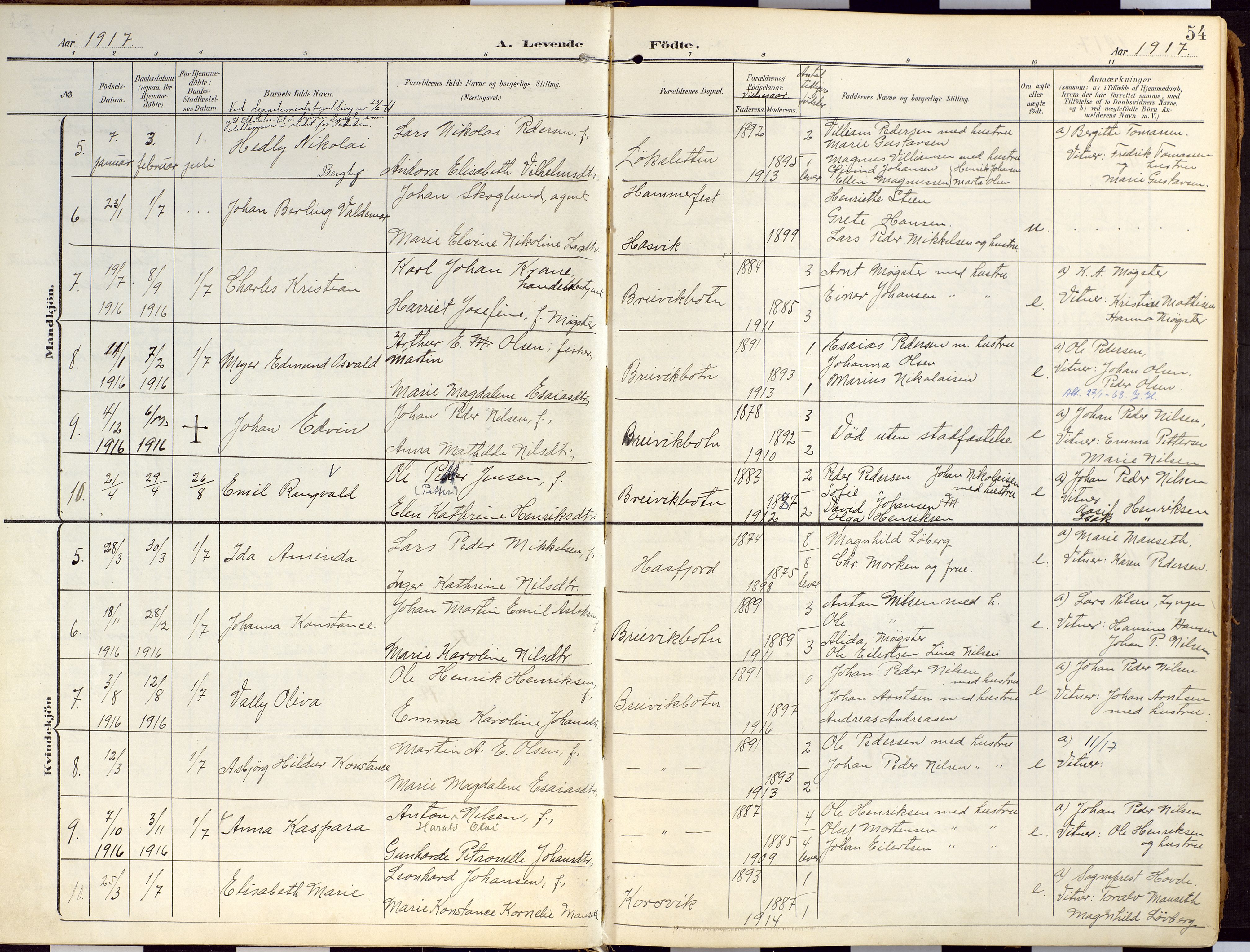 Loppa sokneprestkontor, SATØ/S-1339/H/Ha/L0010kirke: Parish register (official) no. 10, 1907-1922, p. 54