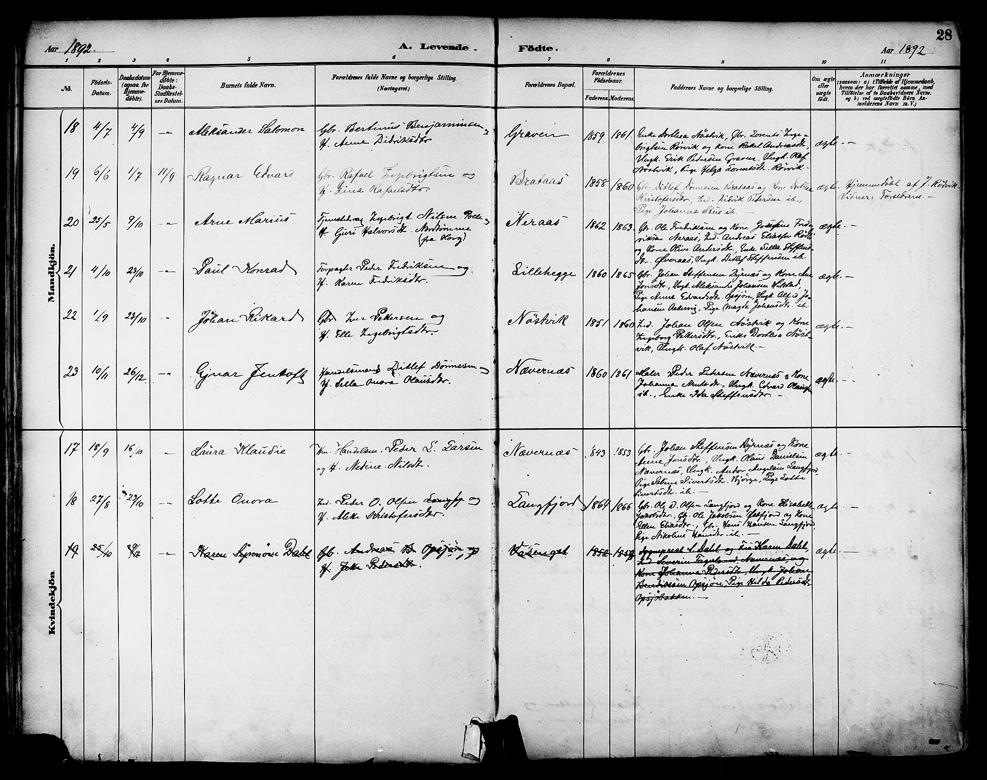 Ministerialprotokoller, klokkerbøker og fødselsregistre - Nordland, AV/SAT-A-1459/814/L0226: Parish register (official) no. 814A07, 1886-1898, p. 28