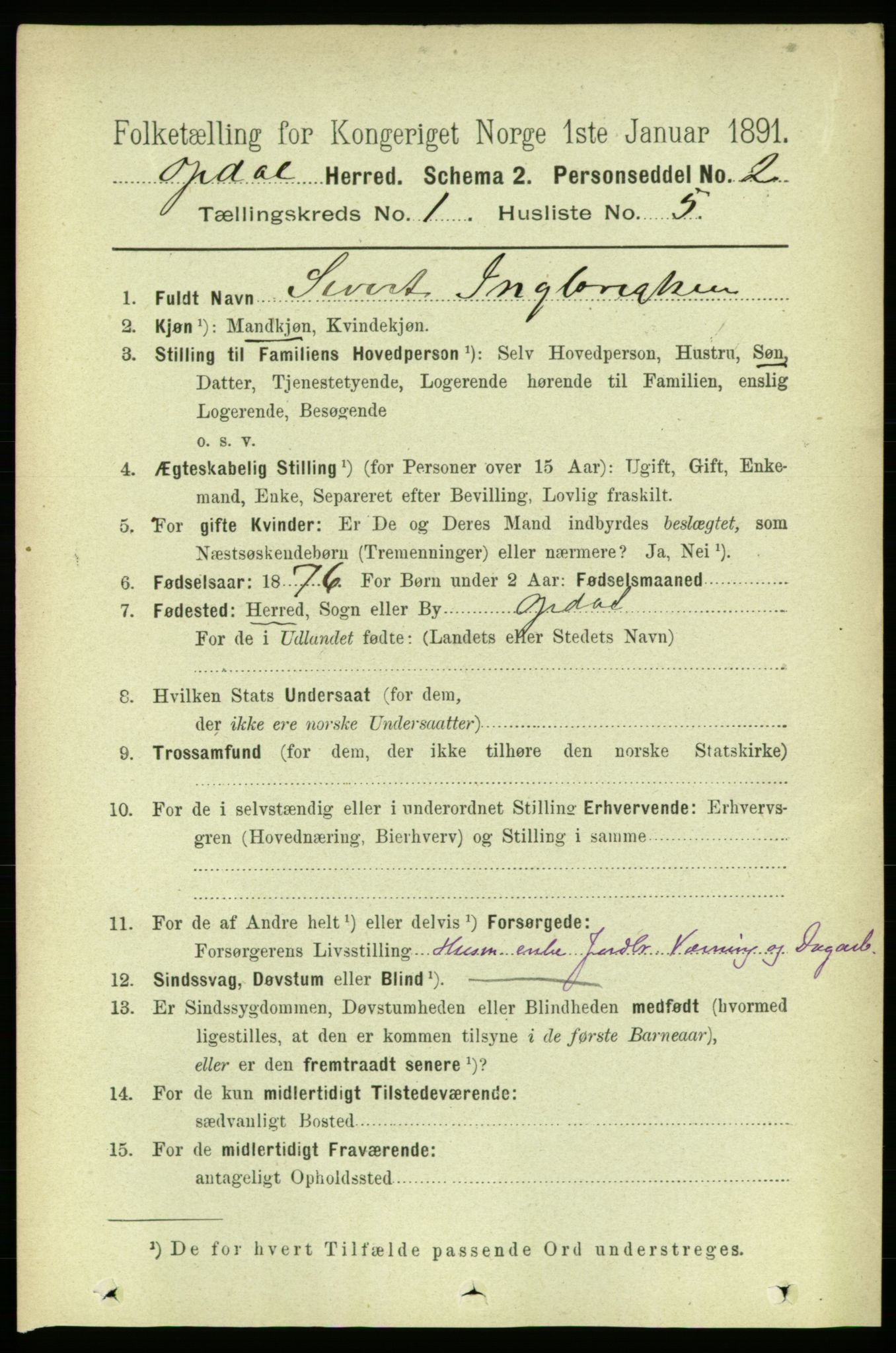 RA, 1891 census for 1634 Oppdal, 1891, p. 131