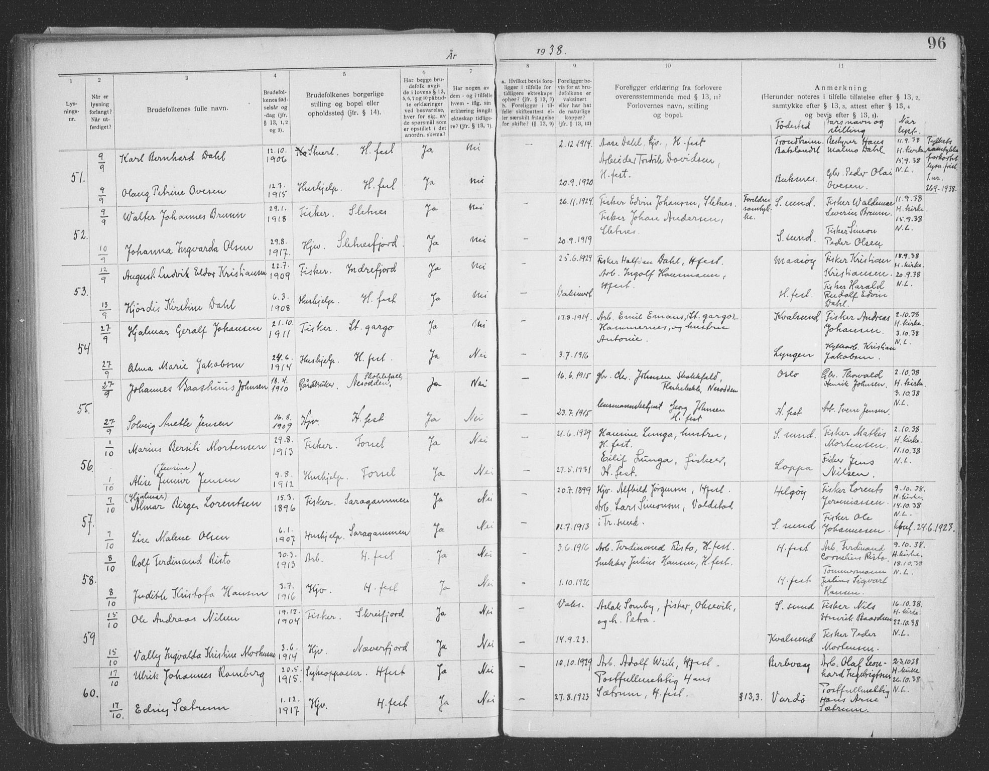 Hammerfest sokneprestkontor, AV/SATØ-S-1347/I/Ib/L0073: Banns register no. 73, 1921-1939, p. 96