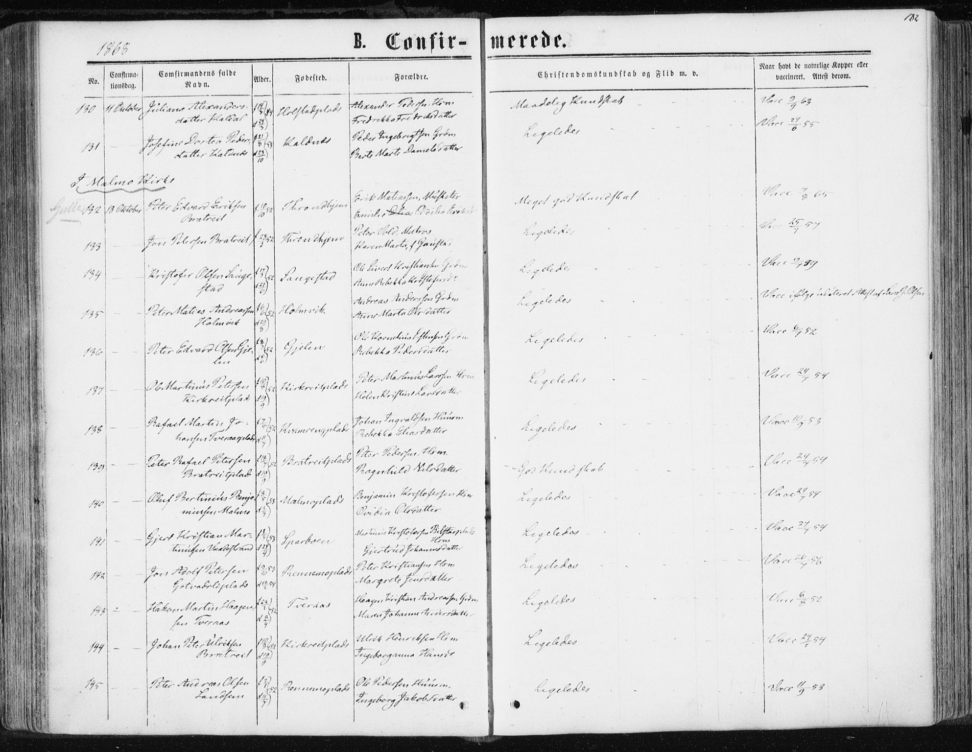 Ministerialprotokoller, klokkerbøker og fødselsregistre - Nord-Trøndelag, AV/SAT-A-1458/741/L0394: Parish register (official) no. 741A08, 1864-1877, p. 182