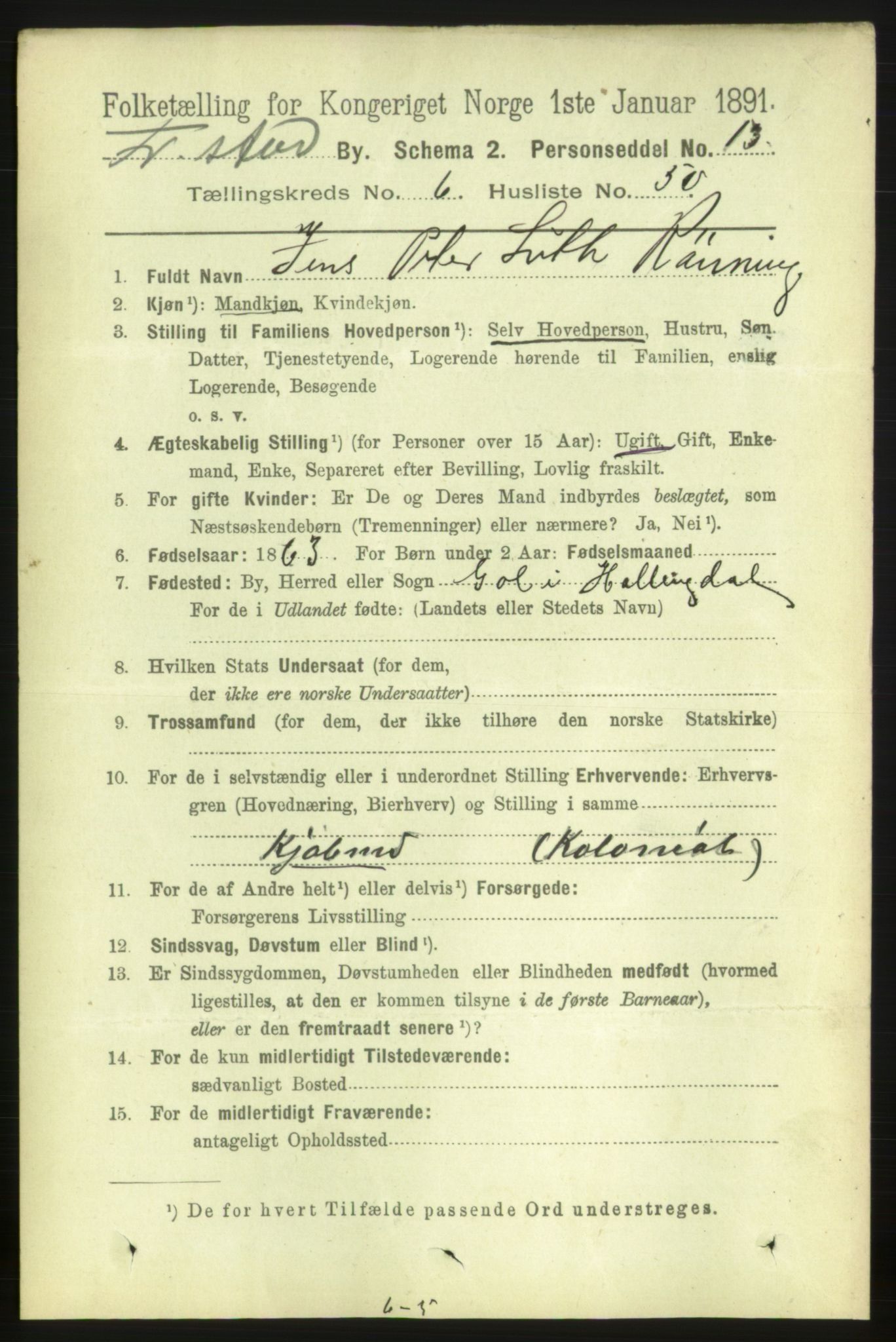 RA, 1891 census for 0103 Fredrikstad, 1891, p. 8107