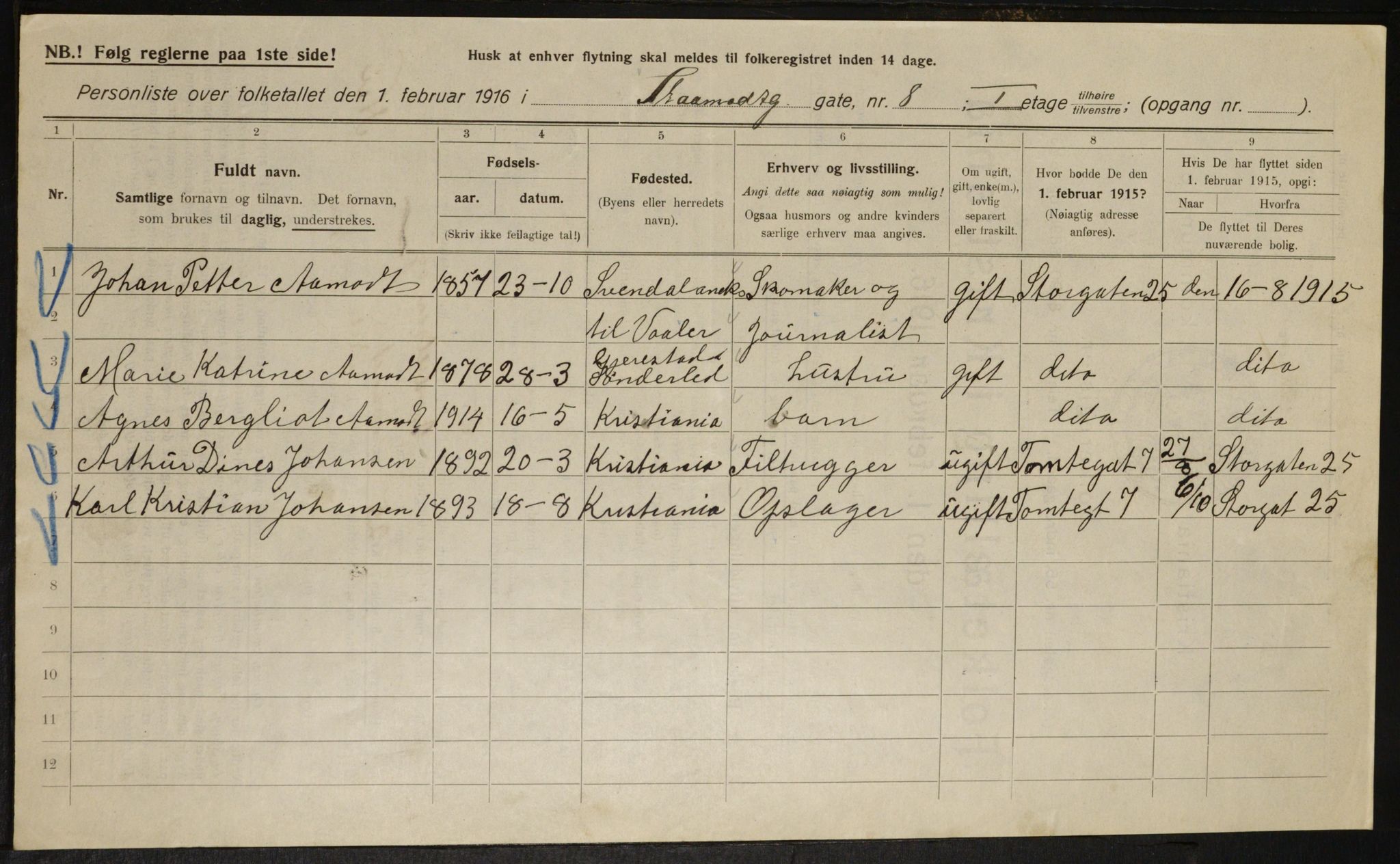 OBA, Municipal Census 1916 for Kristiania, 1916, p. 99434