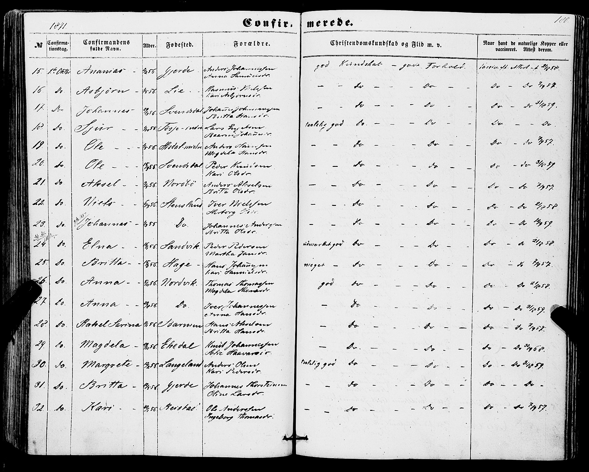 Os sokneprestembete, AV/SAB-A-99929: Parish register (official) no. A 17, 1860-1873, p. 180