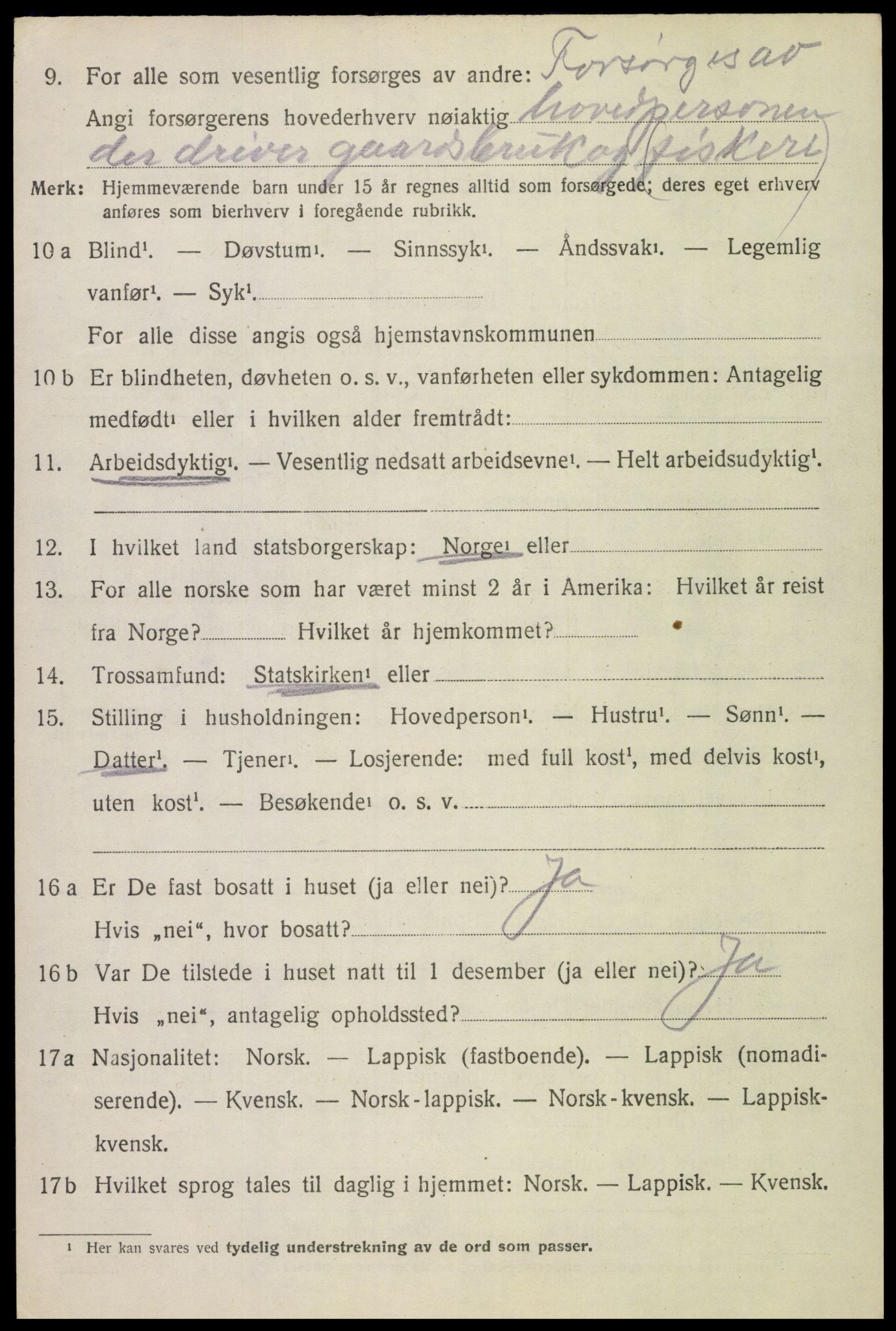 SAT, 1920 census for Gimsøy, 1920, p. 2518